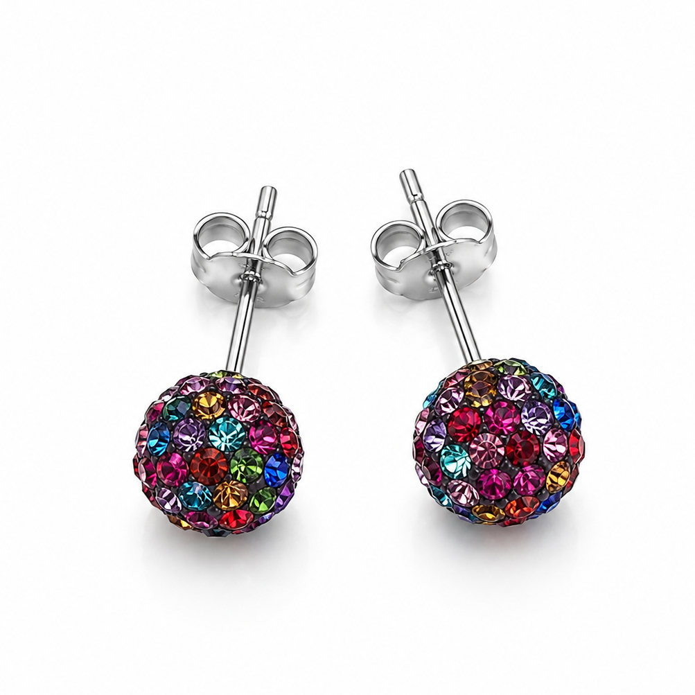 Kolczyki Srebrne Shamballa Multicolor Kryształy 10mm 925