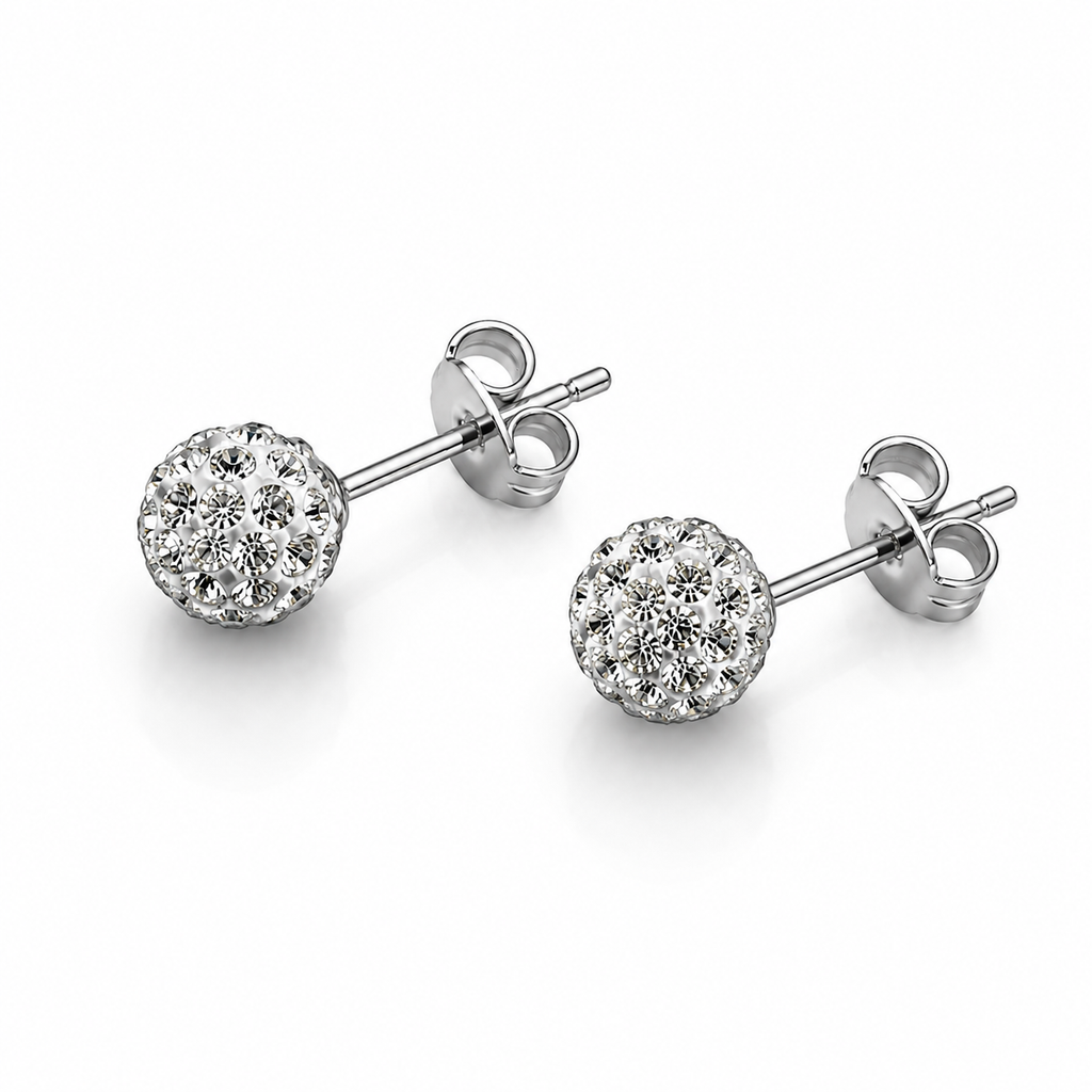 Kolczyki Srebrne Shamballa Białe Kryształy 6mm 925