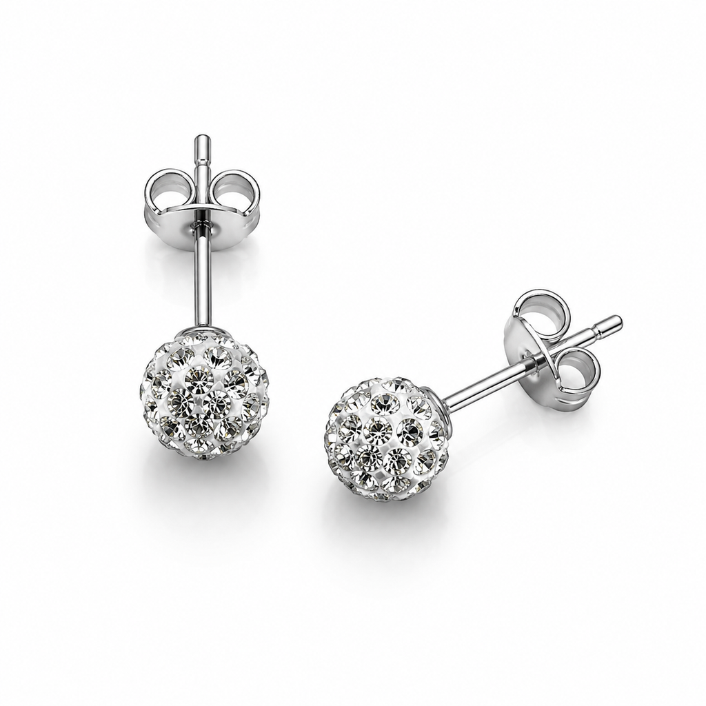 Kolczyki Srebrne Shamballa Białe Kryształy 6mm 925