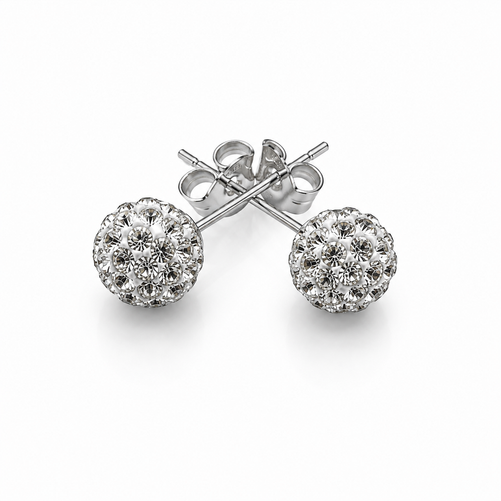 Kolczyki Srebrne Shamballa Białe Kryształy 6mm 925