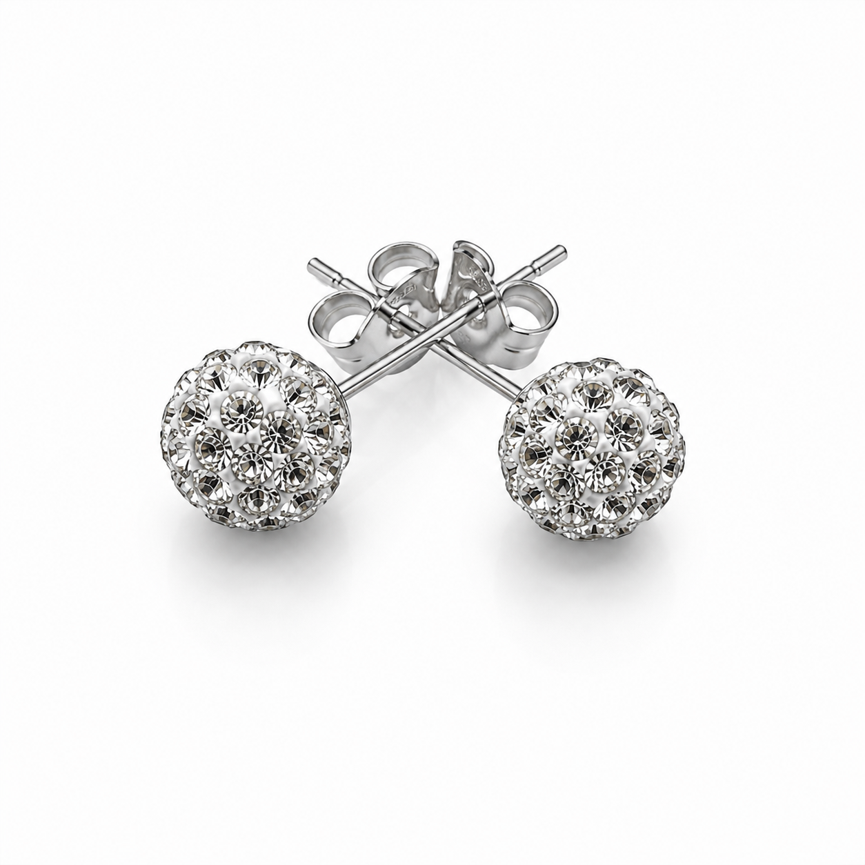Kolczyki Srebrne Shamballa Białe Kryształy 6mm 925