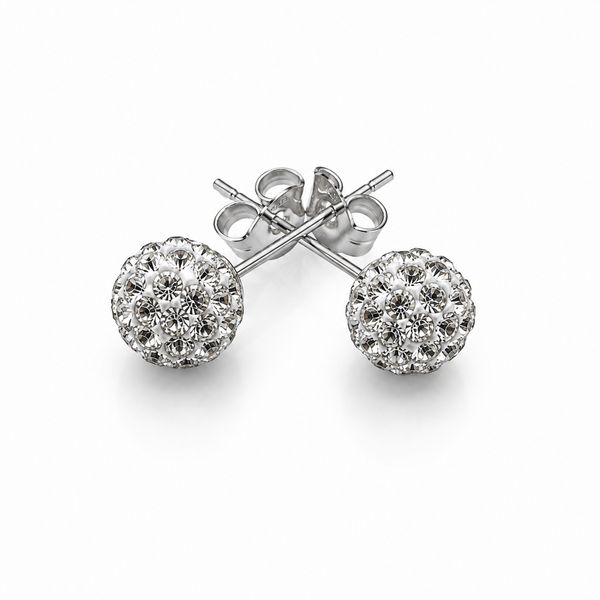 Kolczyki Srebrne Shamballa Białe Kryształy 6mm 925