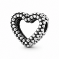 Charms srebrne otwarte serce z teksturą kulek beaded – srebro 925