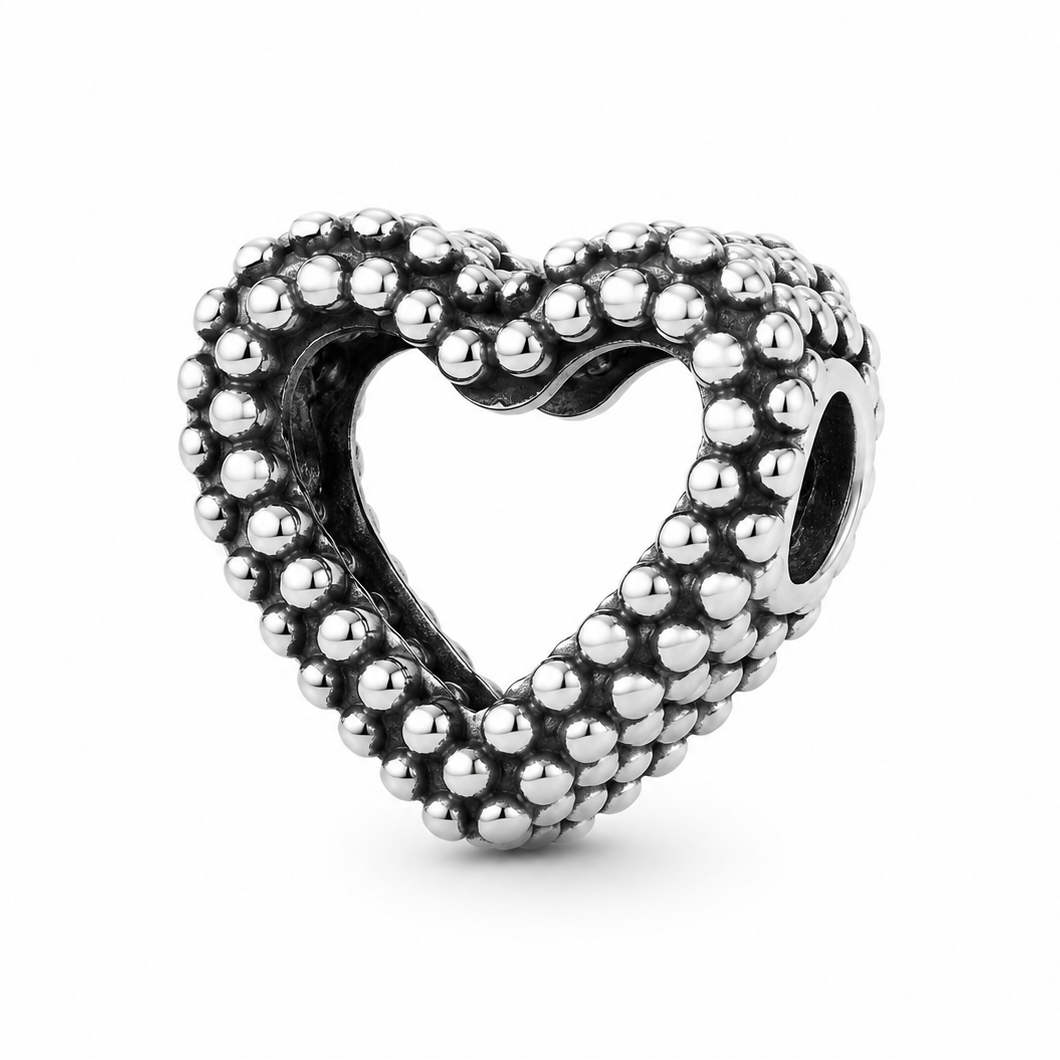 Charms srebrne otwarte serce z teksturą kulek beaded – srebro 925