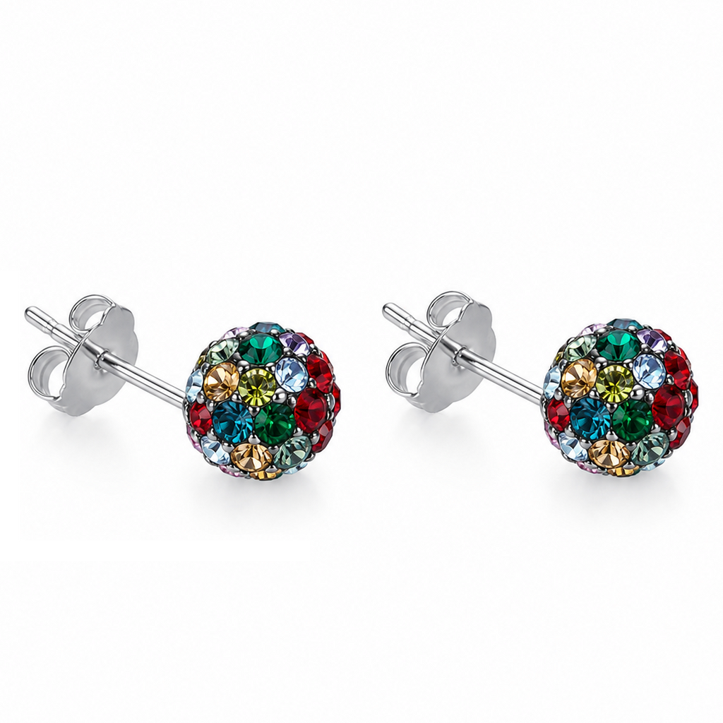Kolczyki Srebrne Shamballa Multicolor 6mm 925