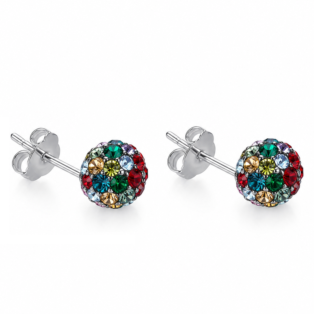 Kolczyki Srebrne Shamballa Multicolor 6mm 925
