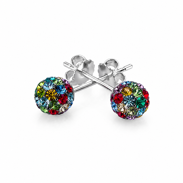 Kolczyki Srebrne Shamballa Multicolor Kryształy 6mm 925