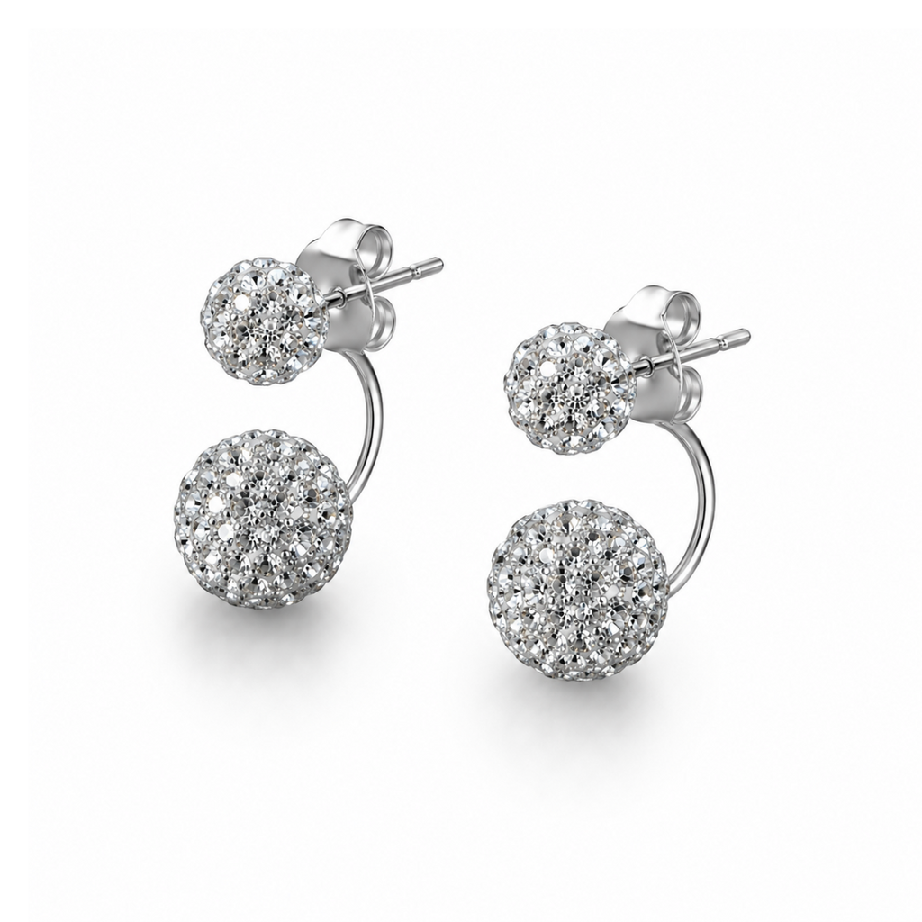 Kolczyki Srebrne Shamballa Double Ball 8+10mm 925 — bok