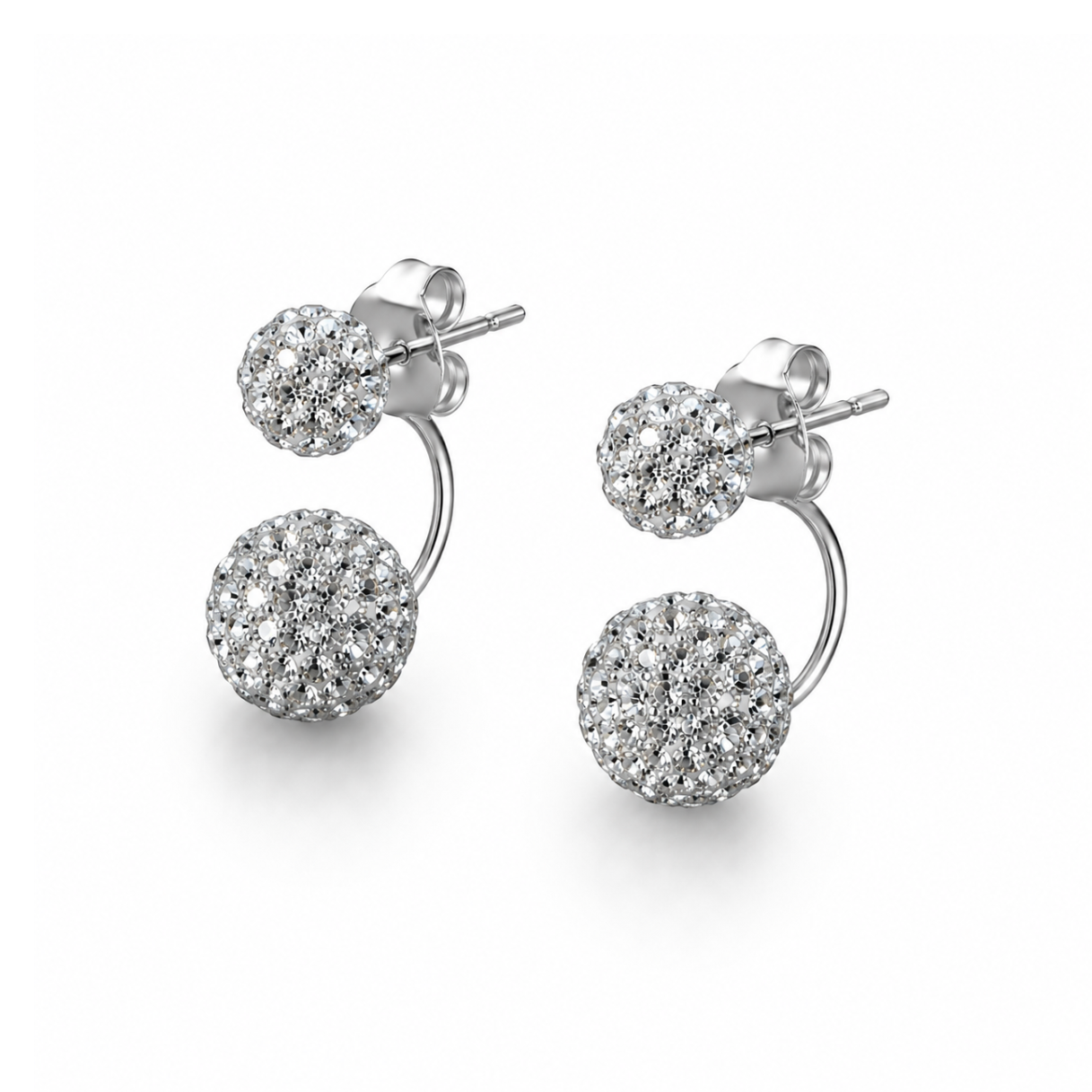 Kolczyki Srebrne Shamballa Double Ball 8+10mm 925 — bok