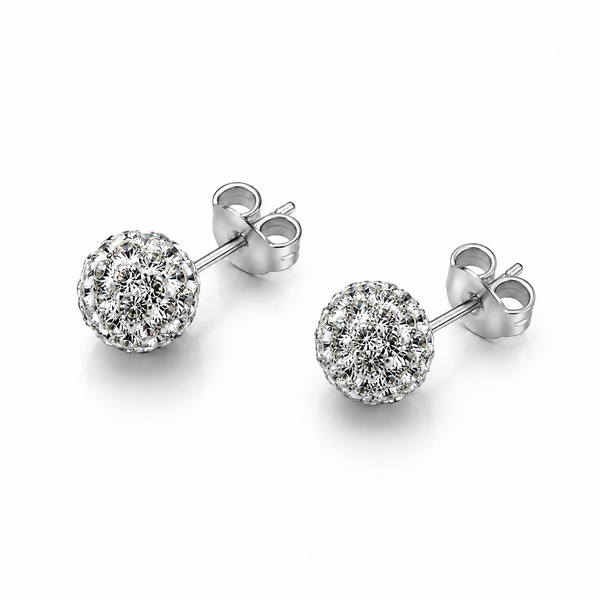 Kolczyki Srebrne Shamballa Białe Kryształy 8mm 925