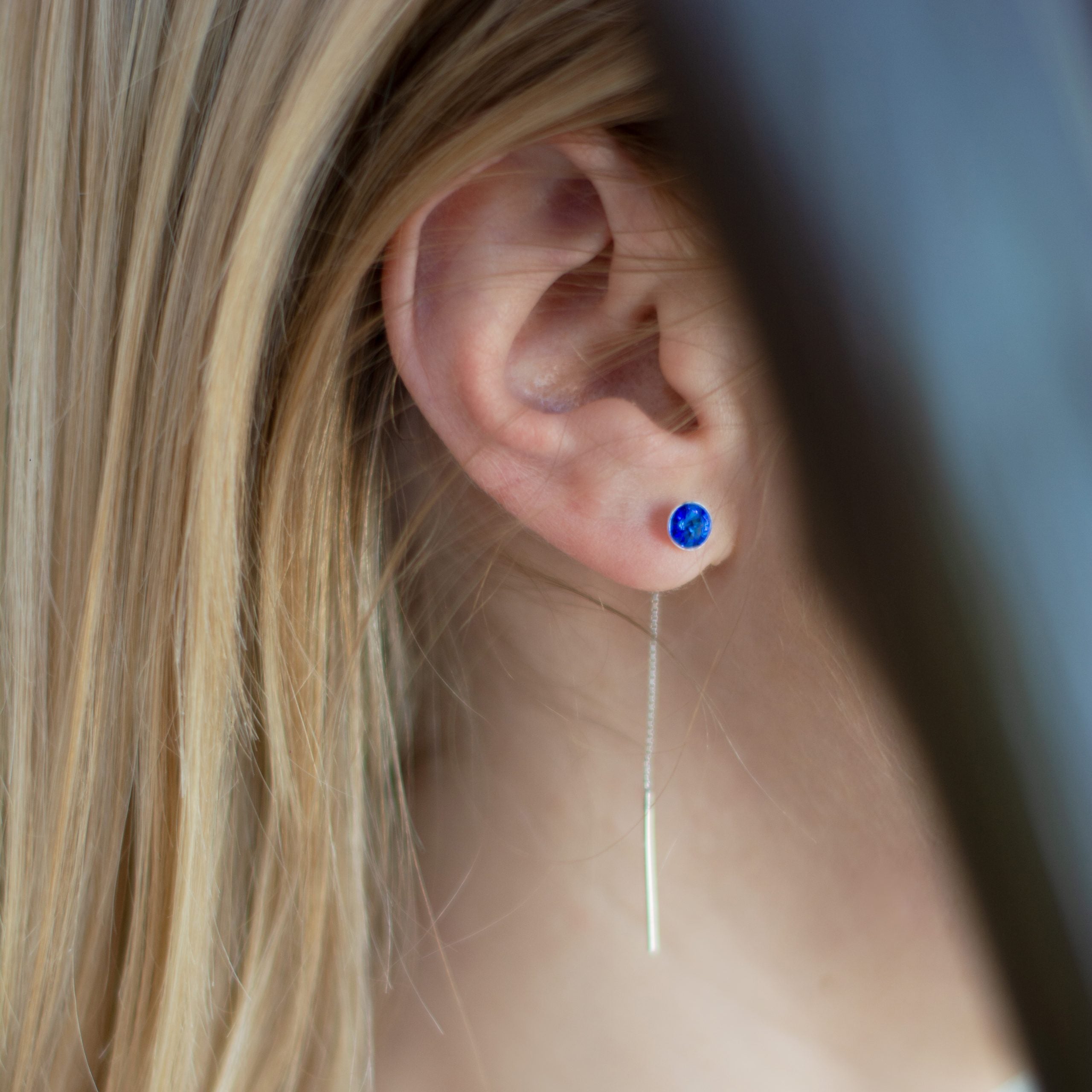 Kolczyki przekładane okrągła cyrkonia 6mm szafirowe