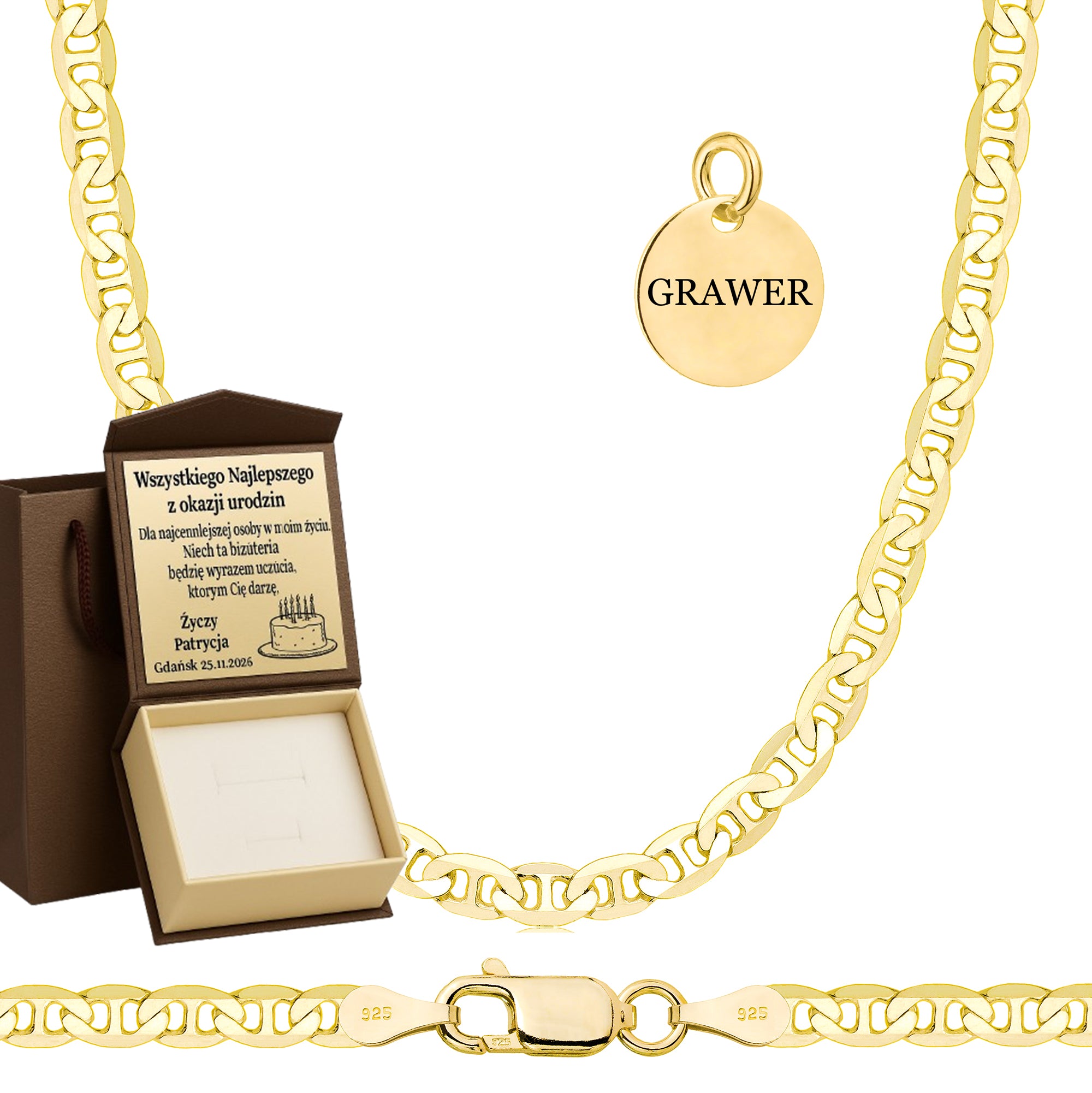 ŁAŃCUSZEK POZŁACANY SREBRNY GUCCI 3,5MM PR. 925 585