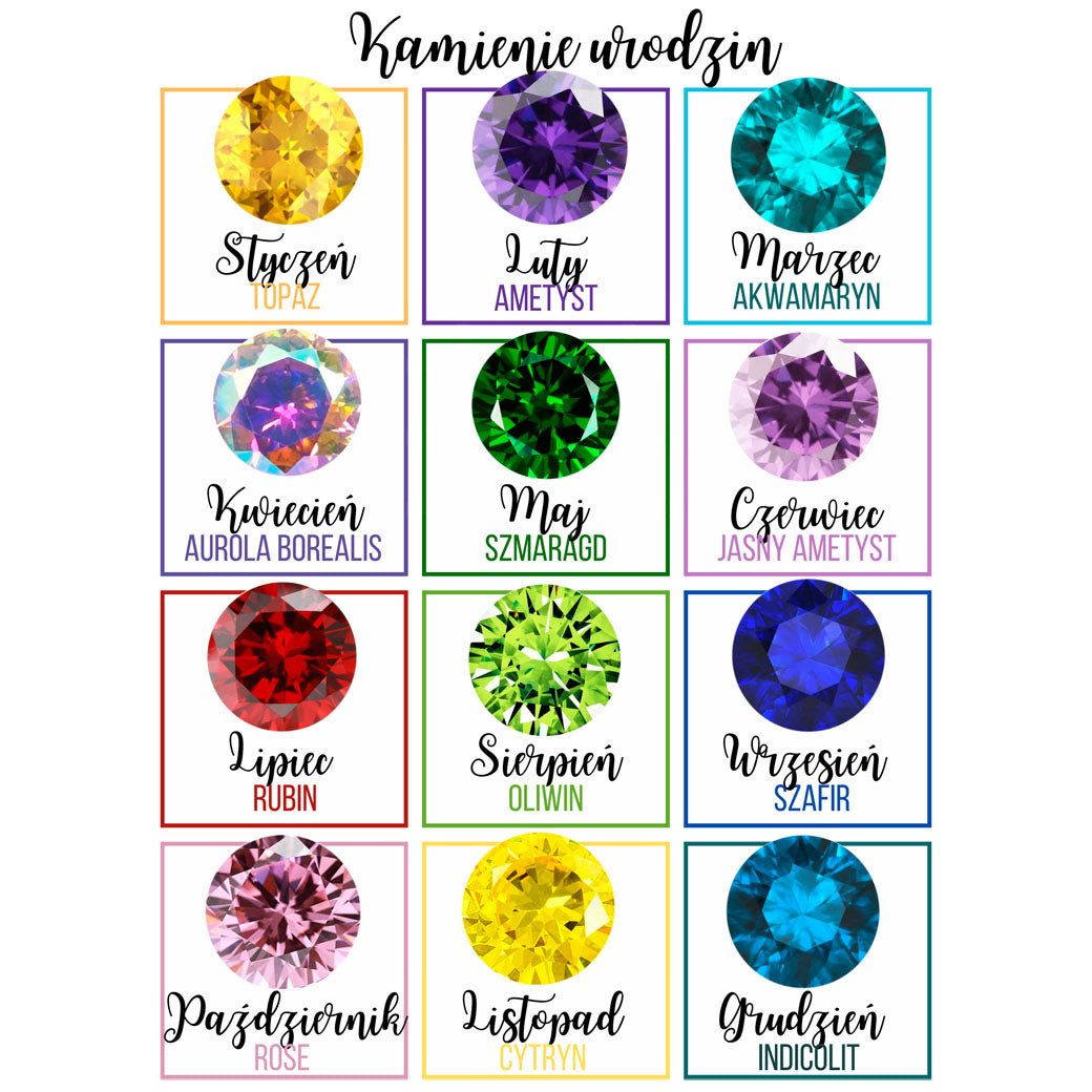 Naszyjnik z imionami dzieci i kamieniami narodzin - do 6 imion