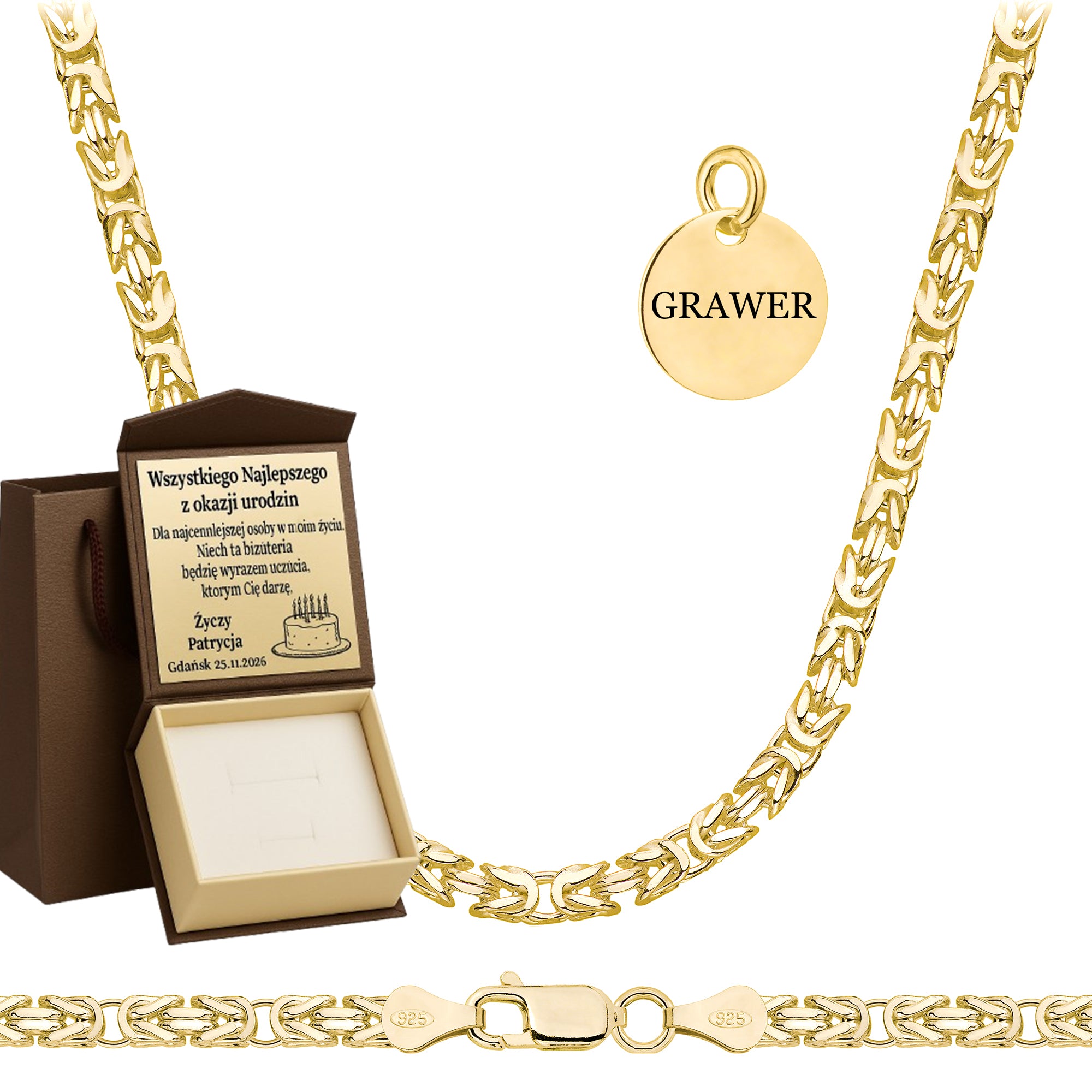 ŁAŃCUSZEK POZŁACANY SREBRNY KRÓLEWSKI 3MM PR. 925 585