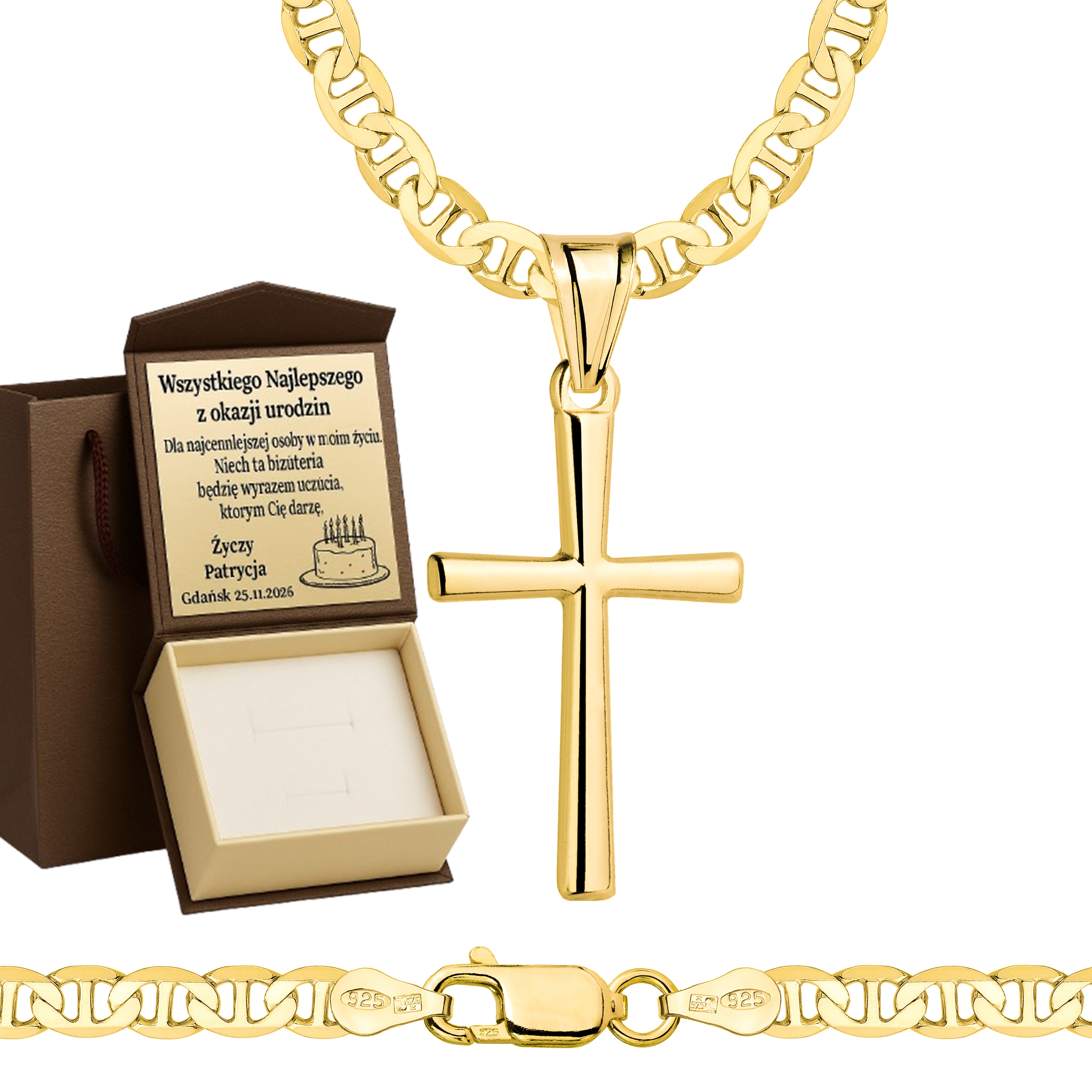 ŁAŃCUSZEK POZŁACANY SREBRNY Z KRZYŻYKIEM GUCCI 4,5MM PR. 925 585