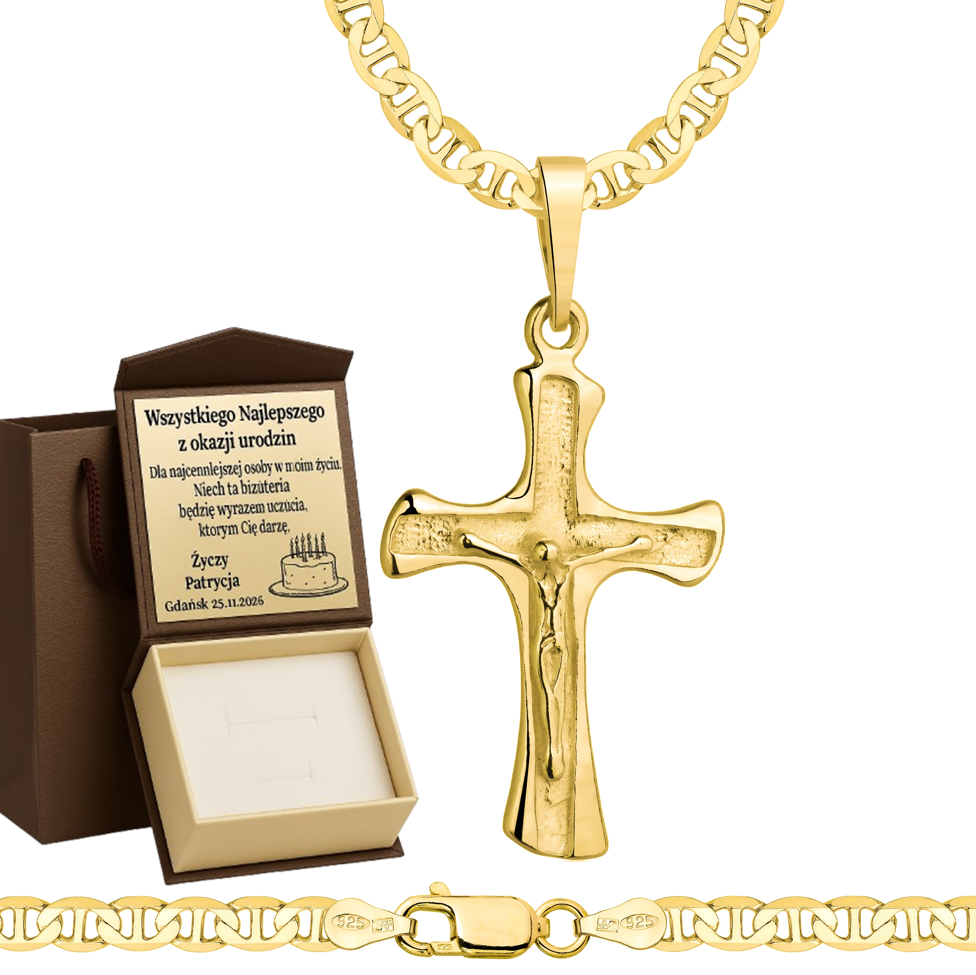 ŁAŃCUSZEK POZŁACANY SREBRNY Z KRZYŻYKIEM GUCCI 4,5MM PR. 925 585