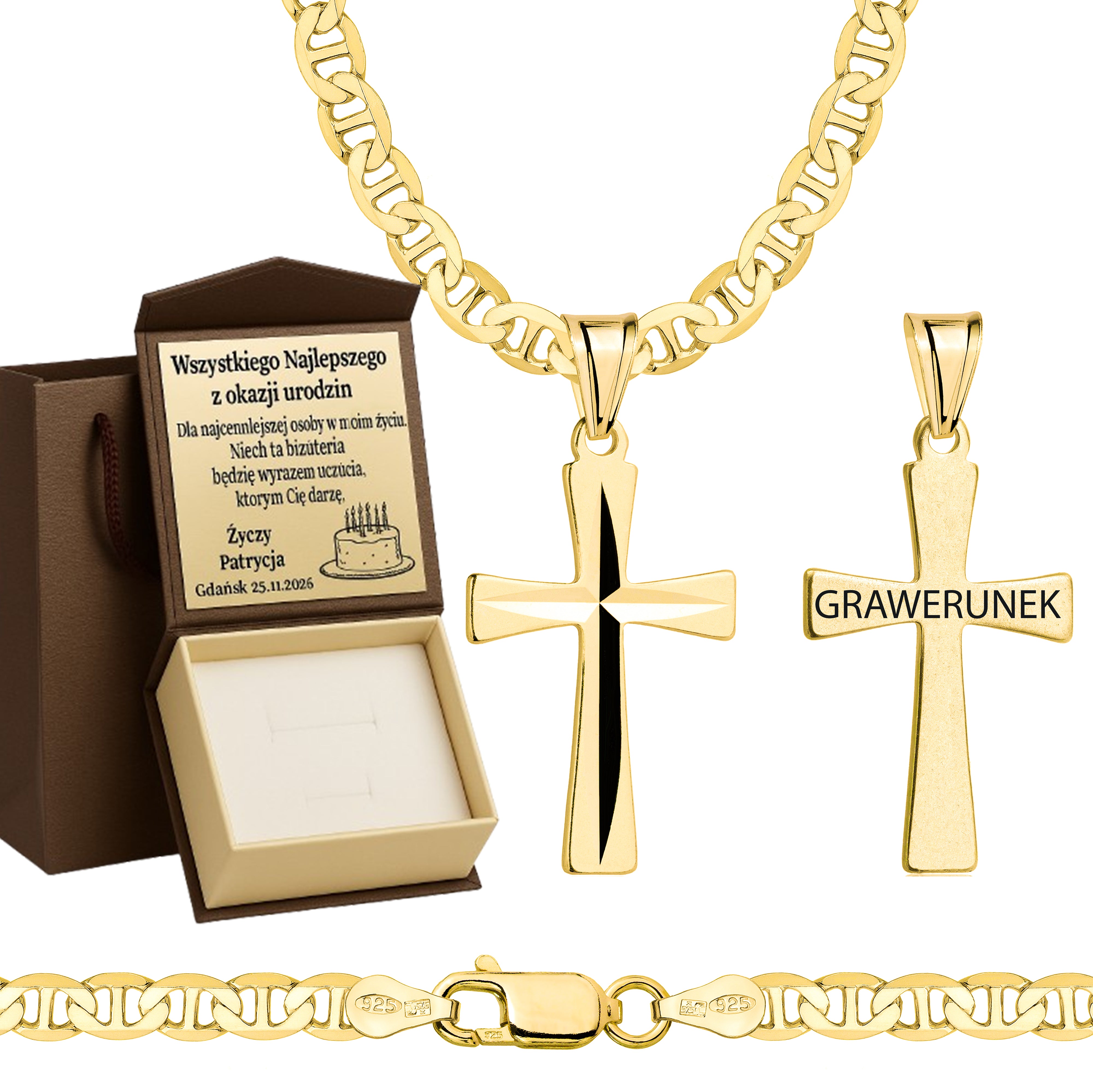 ŁAŃCUSZEK POZŁACANY SREBRNY Z KRZYŻYKIEM GUCCI 4,5MM PR. 925 585