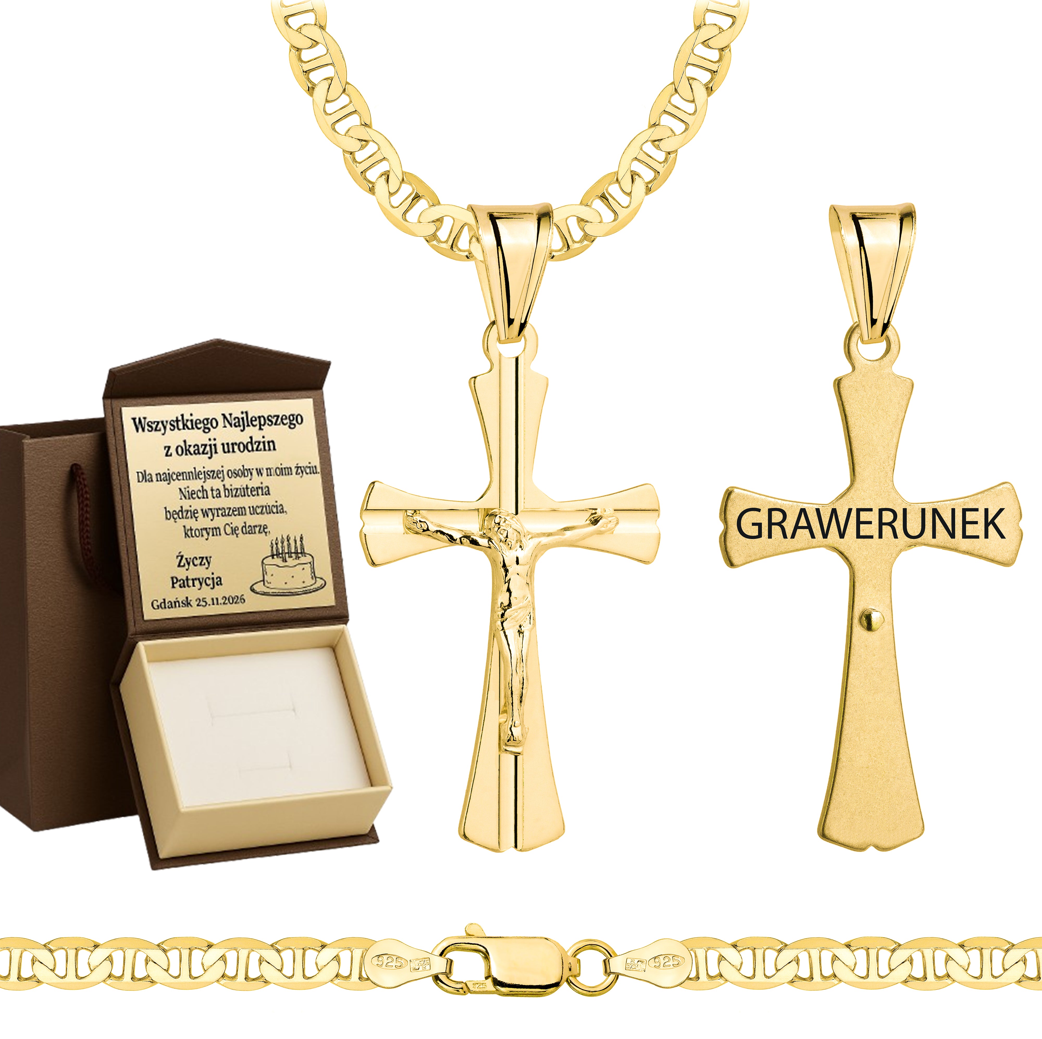 ŁAŃCUSZEK POZŁACANY SREBRNY Z KRZYŻYKIEM GUCCI 4,5MM PR. 925 585