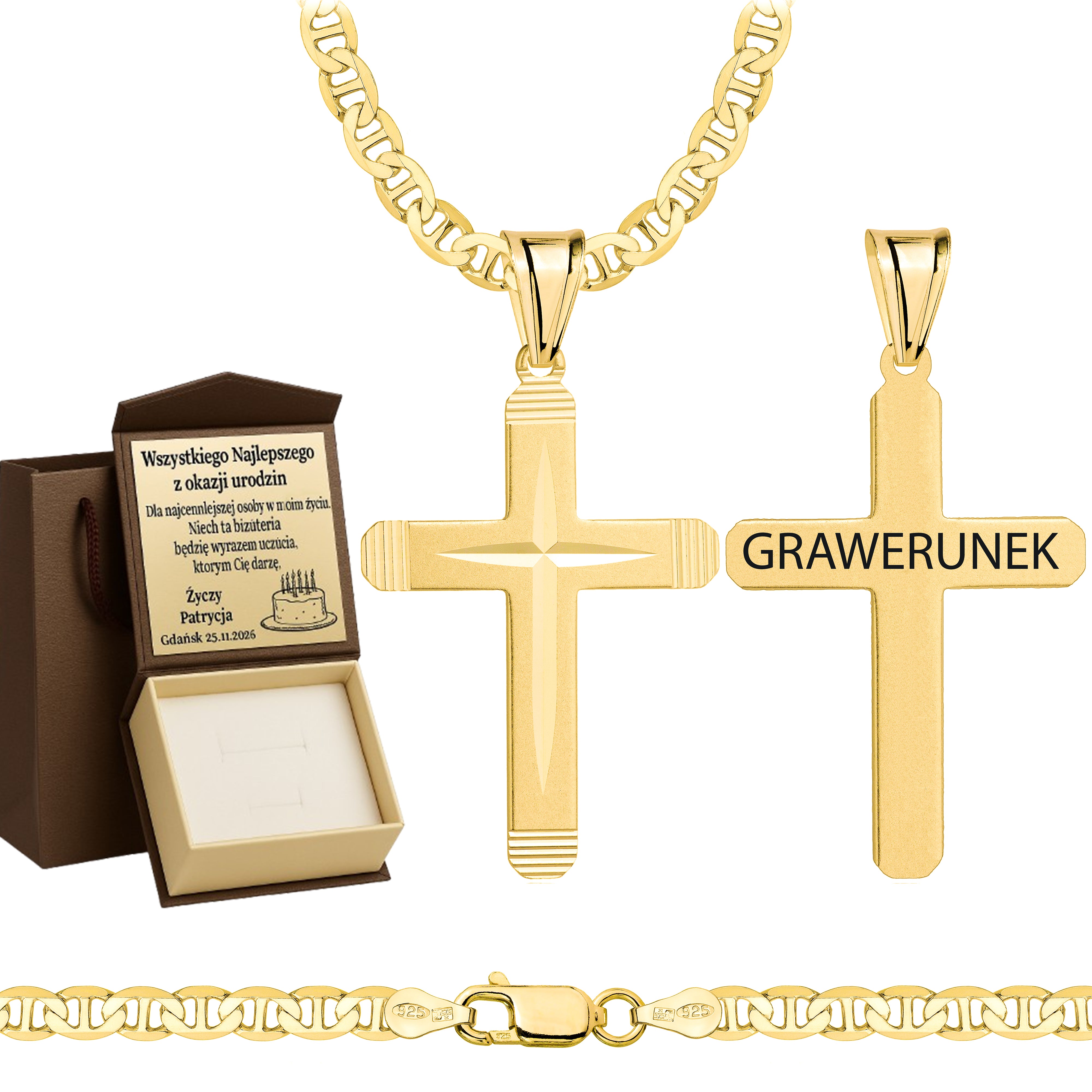 ŁAŃCUSZEK POZŁACANY SREBRNY Z KRZYŻYKIEM GUCCI 4,5MM PR. 925 585