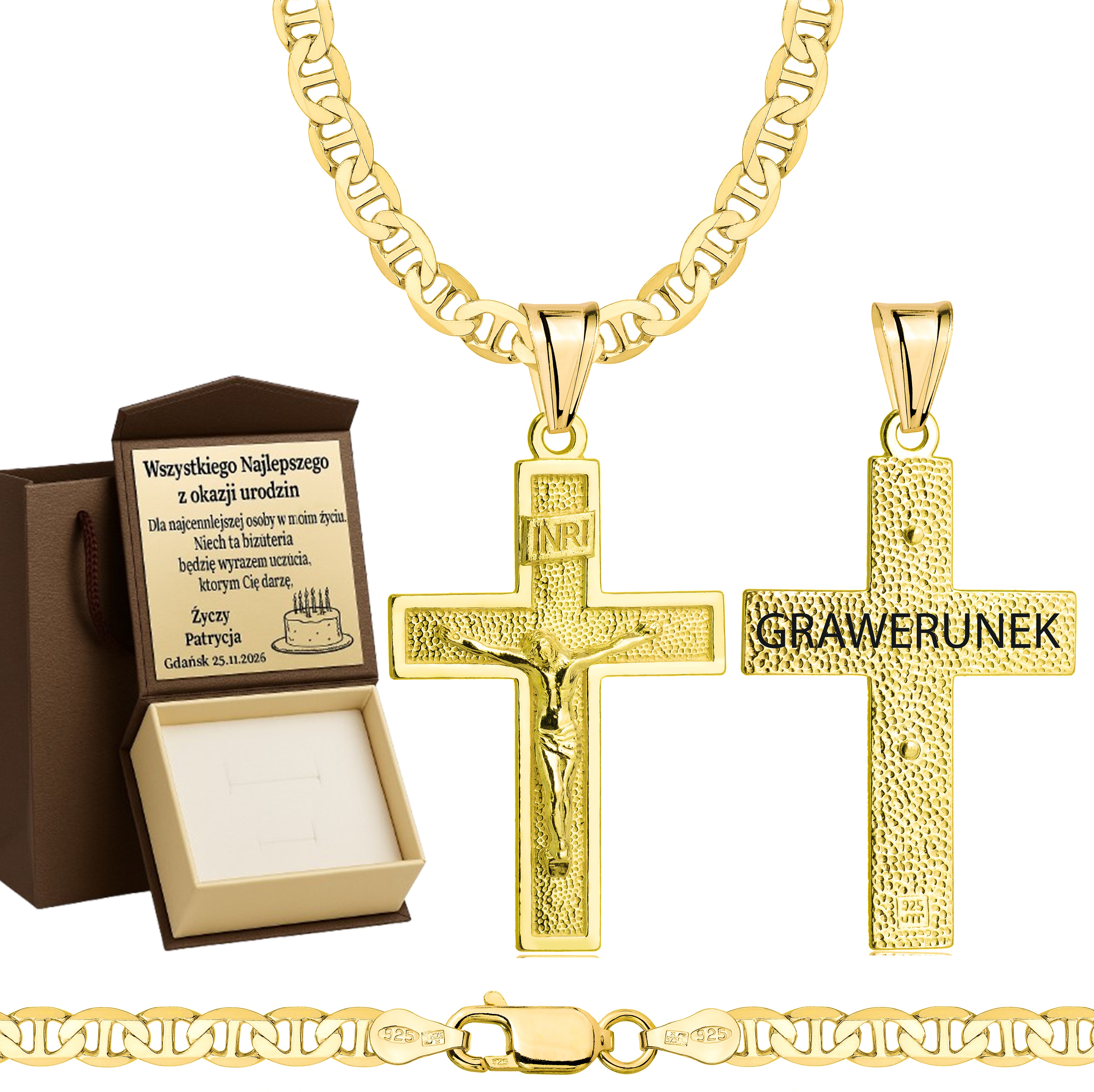 ŁAŃCUSZEK POZŁACANY SREBRNY Z KRZYŻYKIEM GUCCI 4,5MM PR. 925 585