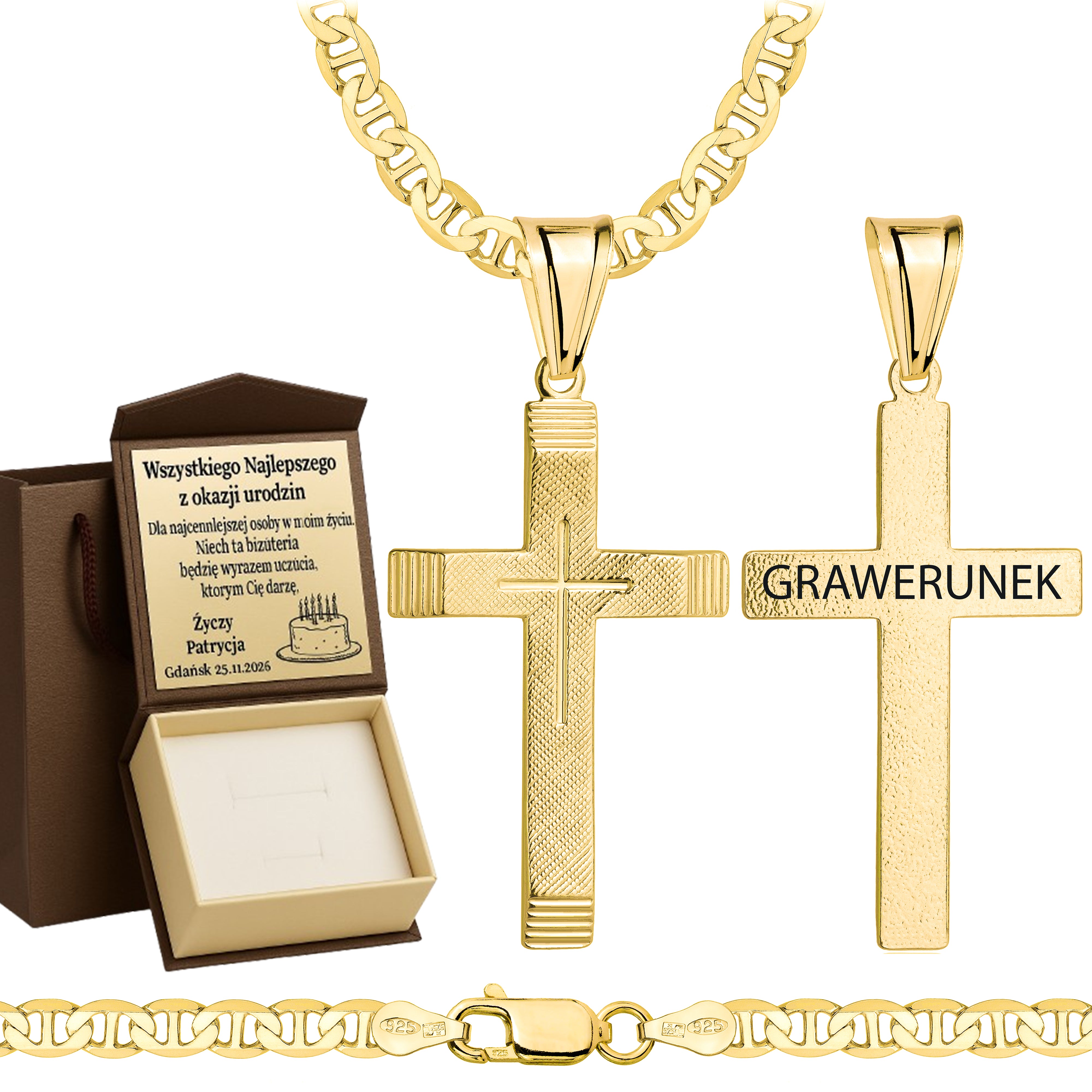 ŁAŃCUSZEK POZŁACANY SREBRNY Z KRZYŻYKIEM GUCCI 4,5MM PR. 925 585