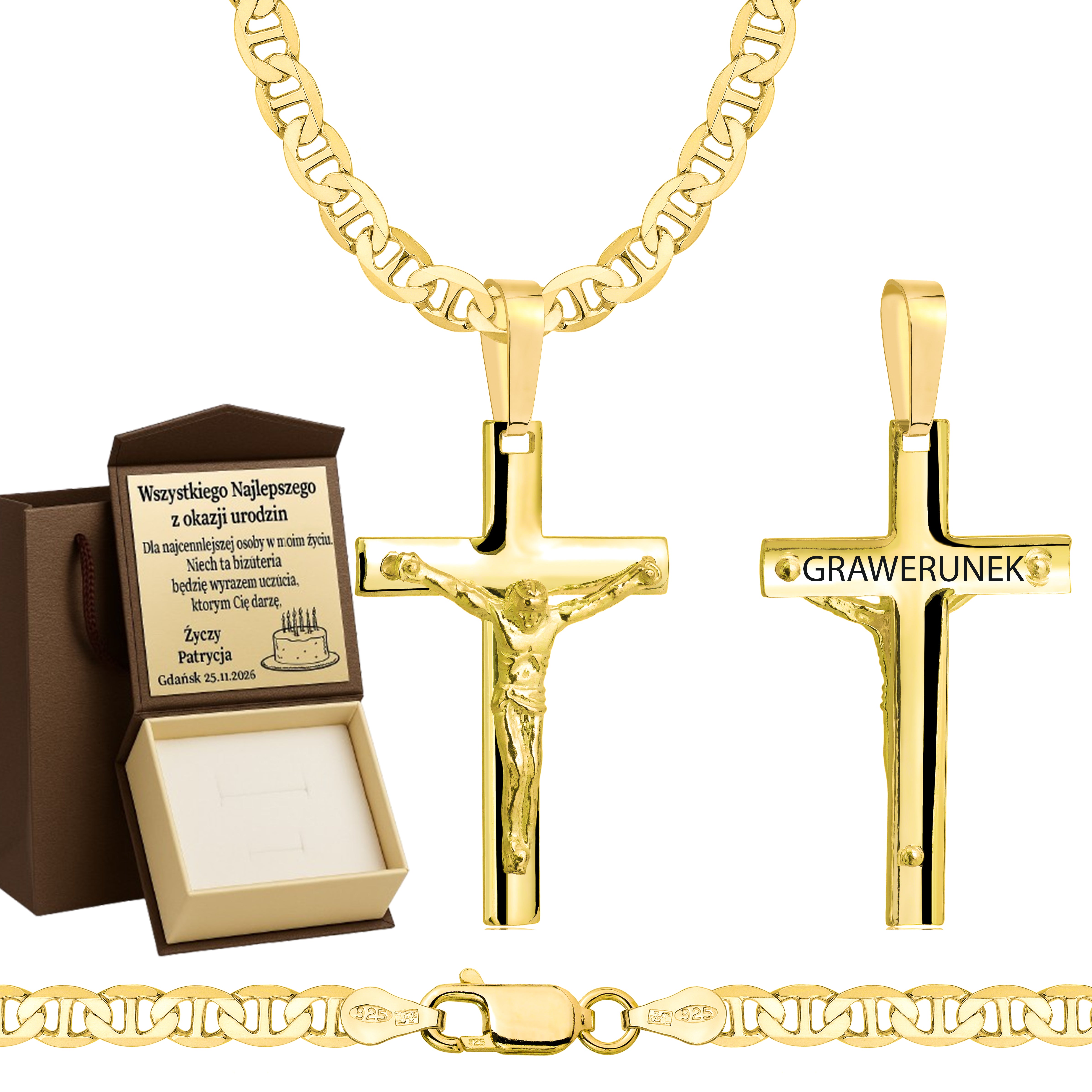 ŁAŃCUSZEK POZŁACANY SREBRNY Z KRZYŻYKIEM GUCCI 4,5MM PR. 925 585