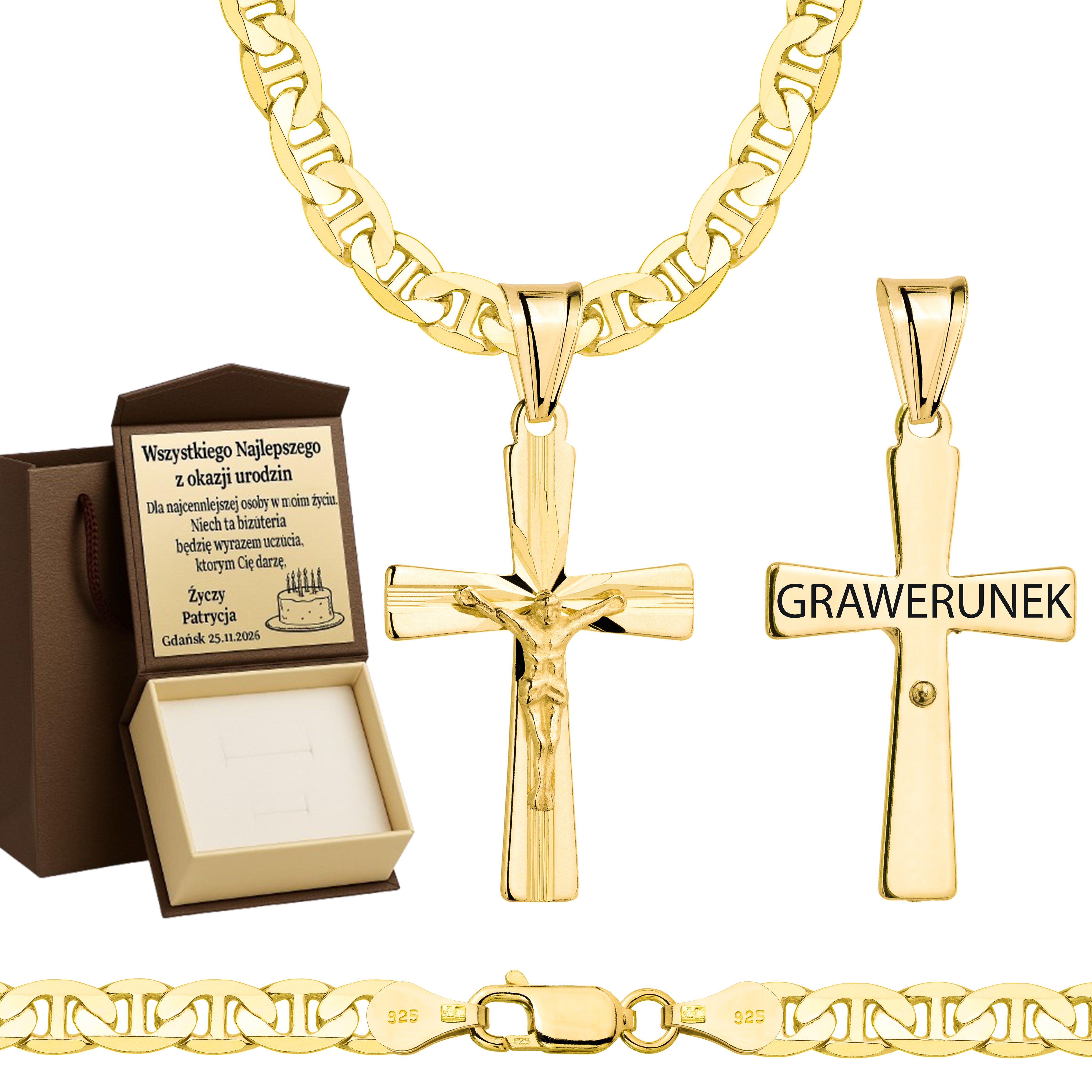 ŁAŃCUSZEK POZŁACANY SREBRNY Z KRZYŻYKIEM GUCCI 5,5MM PR. 925 585