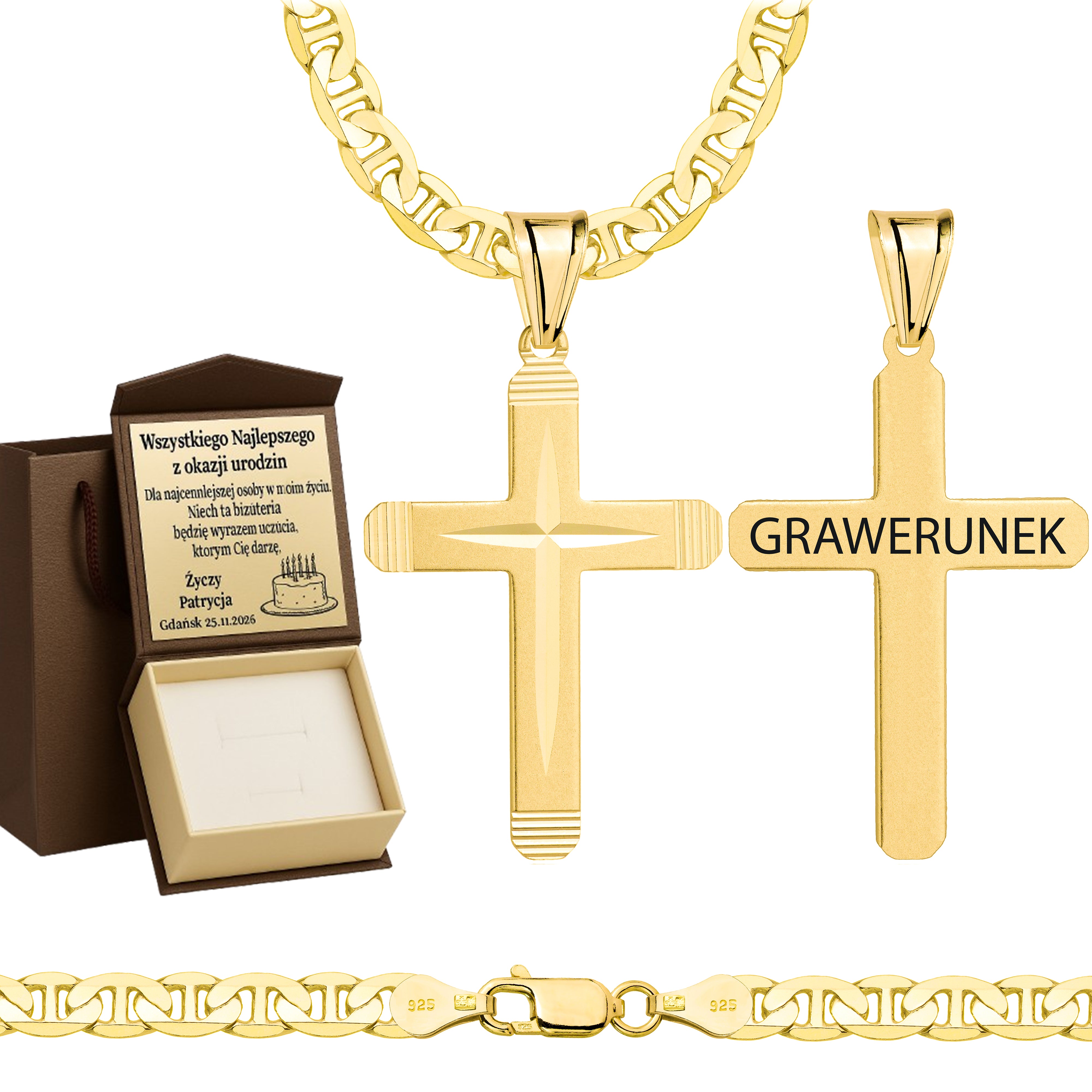 ŁAŃCUSZEK POZŁACANY SREBRNY Z KRZYŻYKIEM GUCCI 5,5MM PR. 925 585