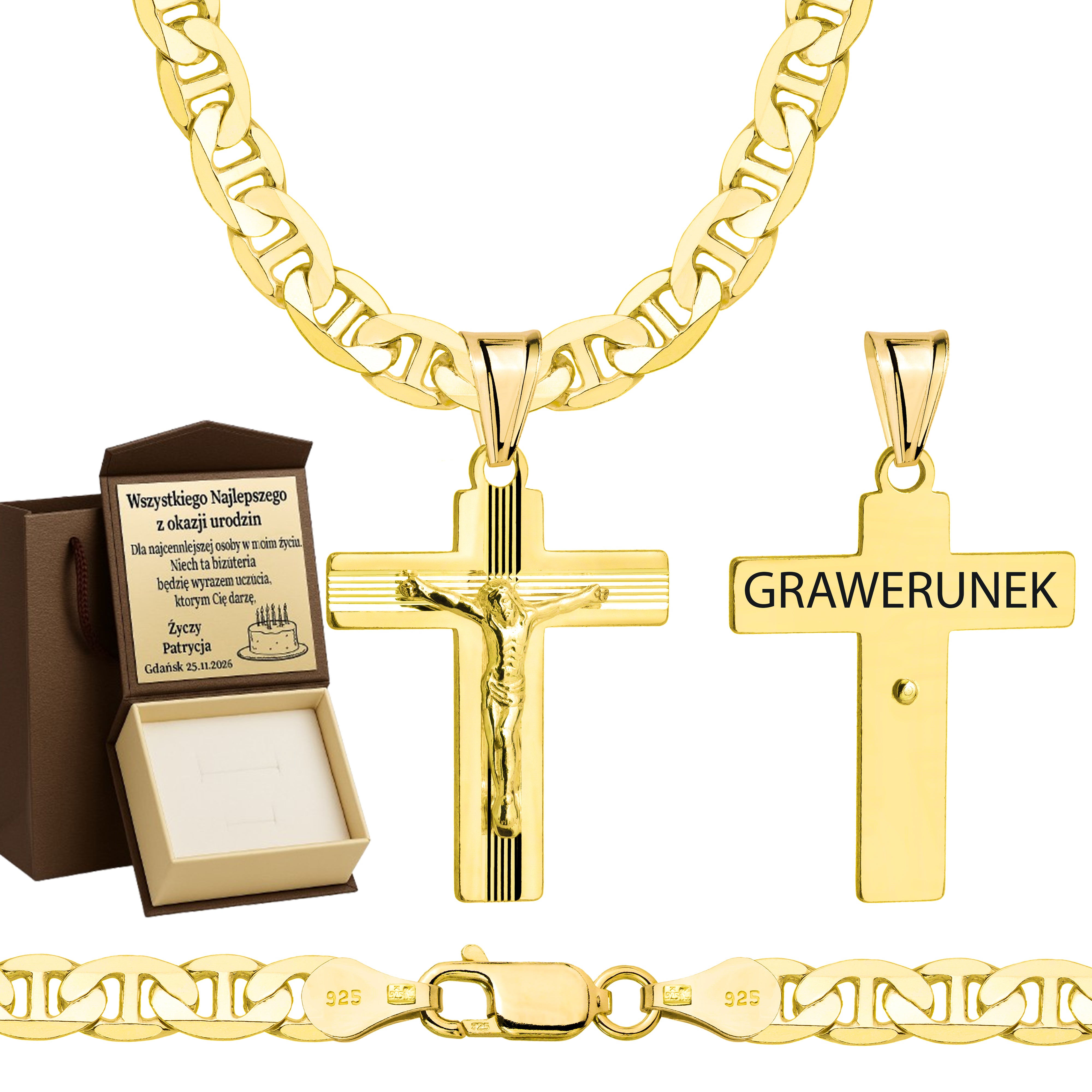 ŁAŃCUSZEK POZŁACANY SREBRNY Z KRZYŻYKIEM GUCCI 5,5MM PR. 925 585