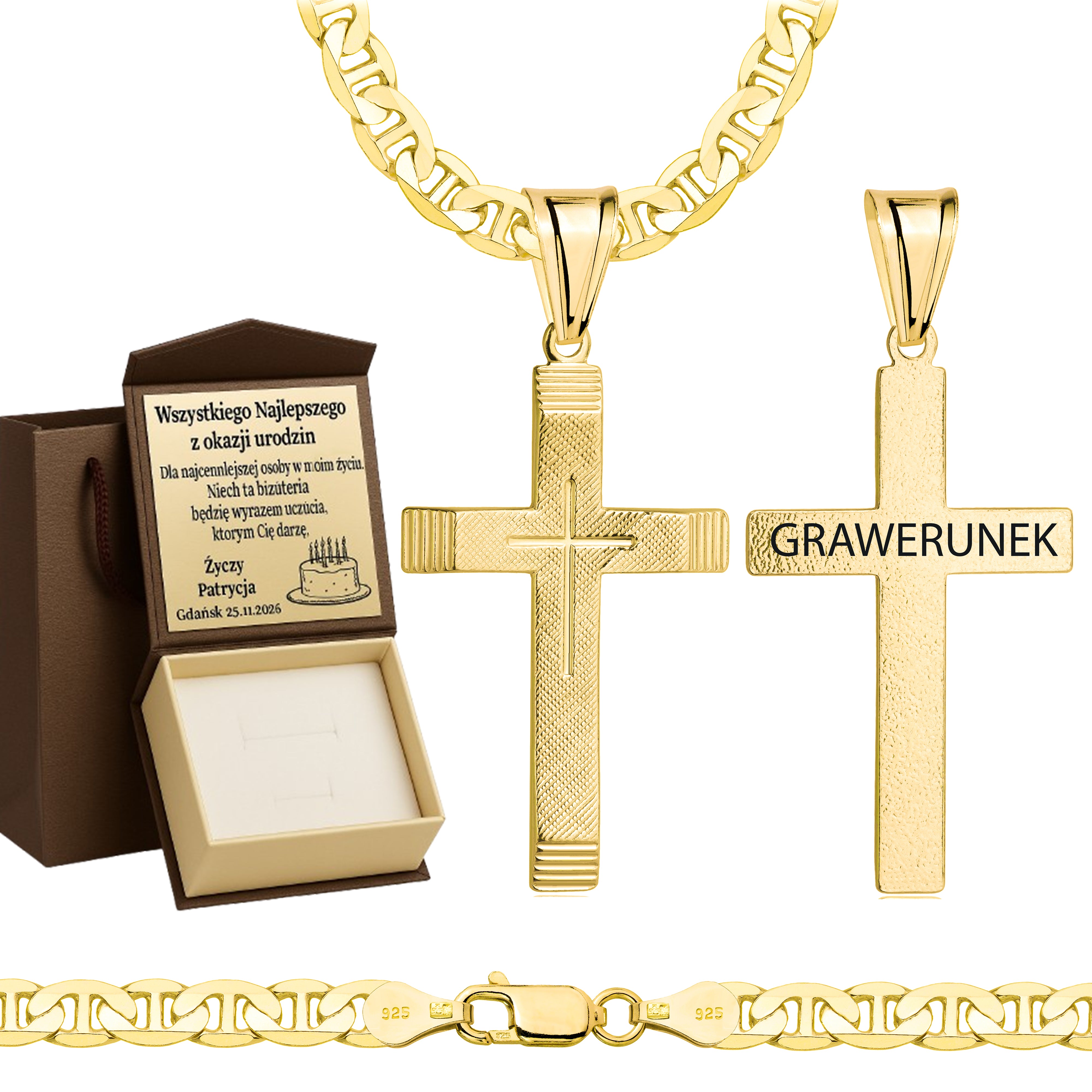 ŁAŃCUSZEK POZŁACANY SREBRNY Z KRZYŻYKIEM GUCCI 5,5MM PR. 925 585