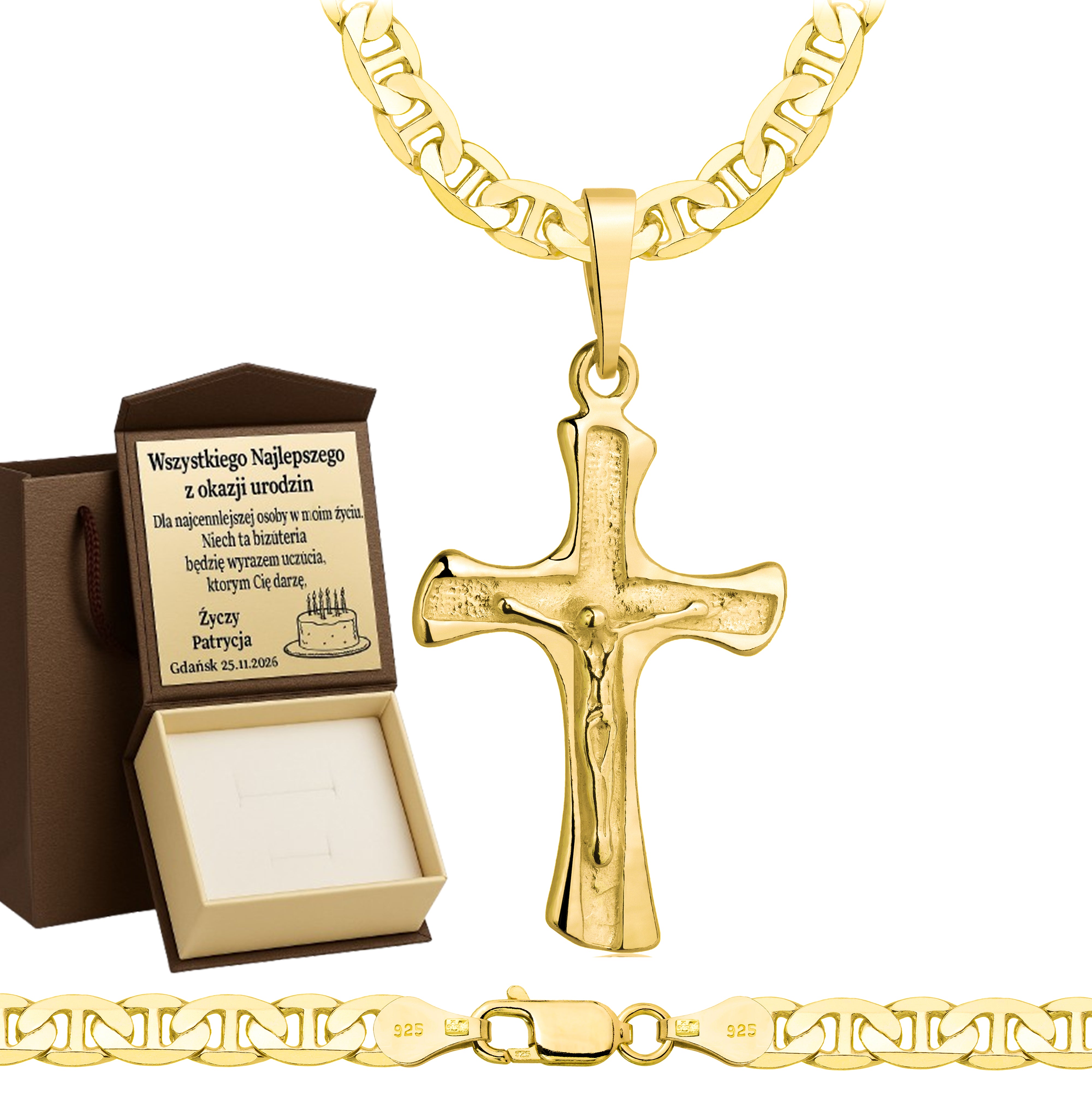 ŁAŃCUSZEK POZŁACANY SREBRNY Z KRZYŻYKIEM GUCCI 5,5MM PR. 925 585