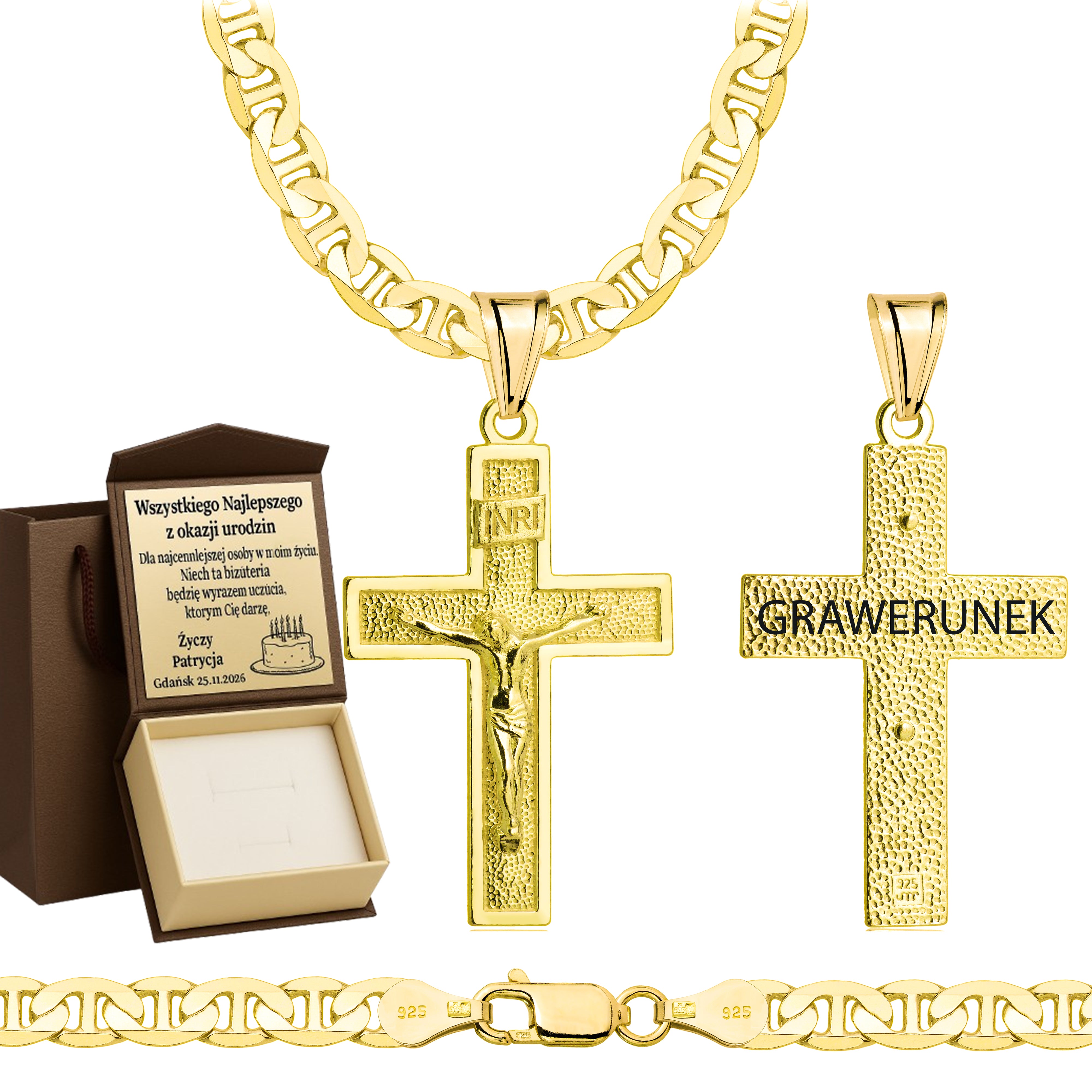 ŁAŃCUSZEK POZŁACANY SREBRNY Z KRZYŻYKIEM GUCCI 5,5MM PR. 925 585