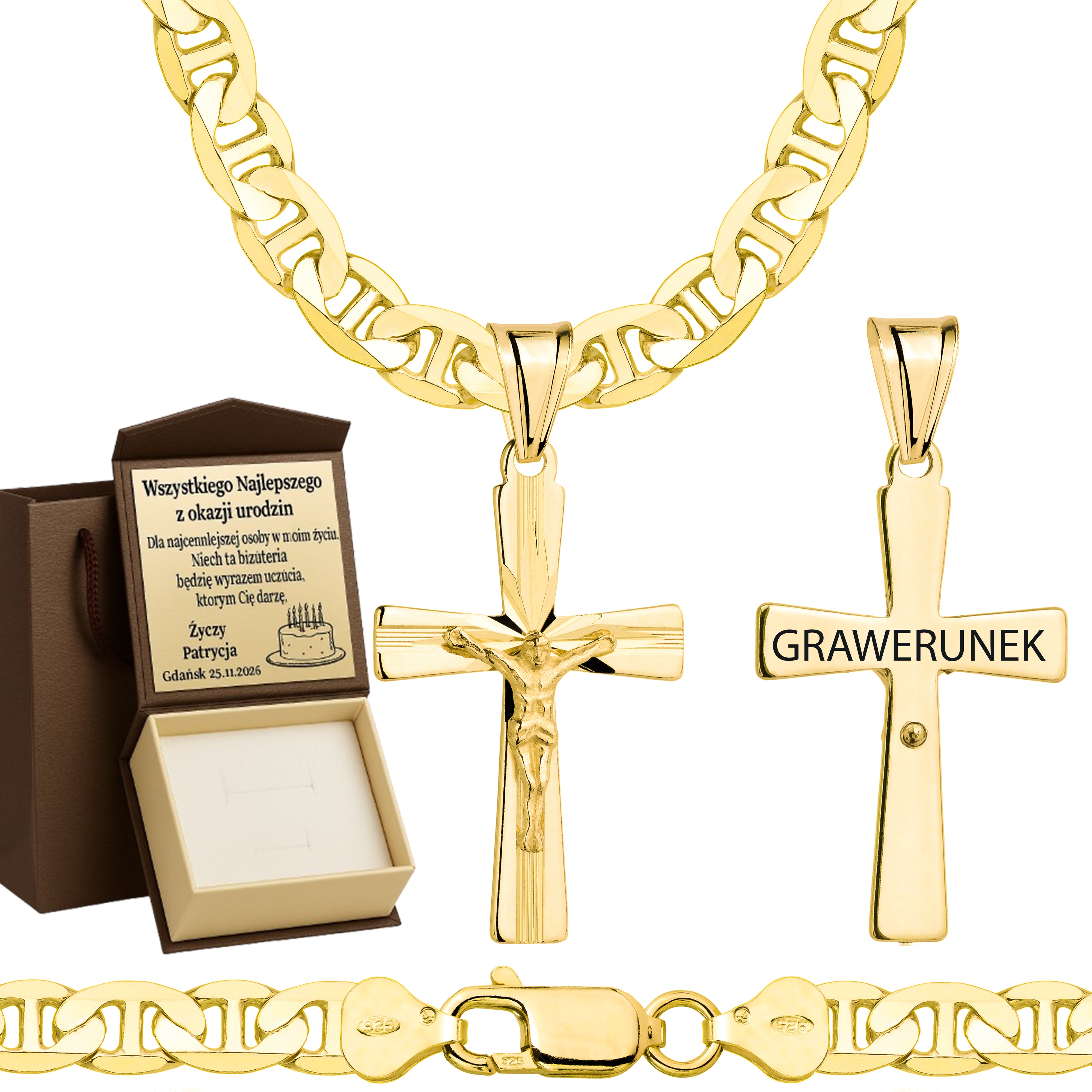 ŁAŃCUSZEK POZŁACANY SREBRNY Z KRZYŻYKIEM GUCCI 6,5MM PR. 925 585