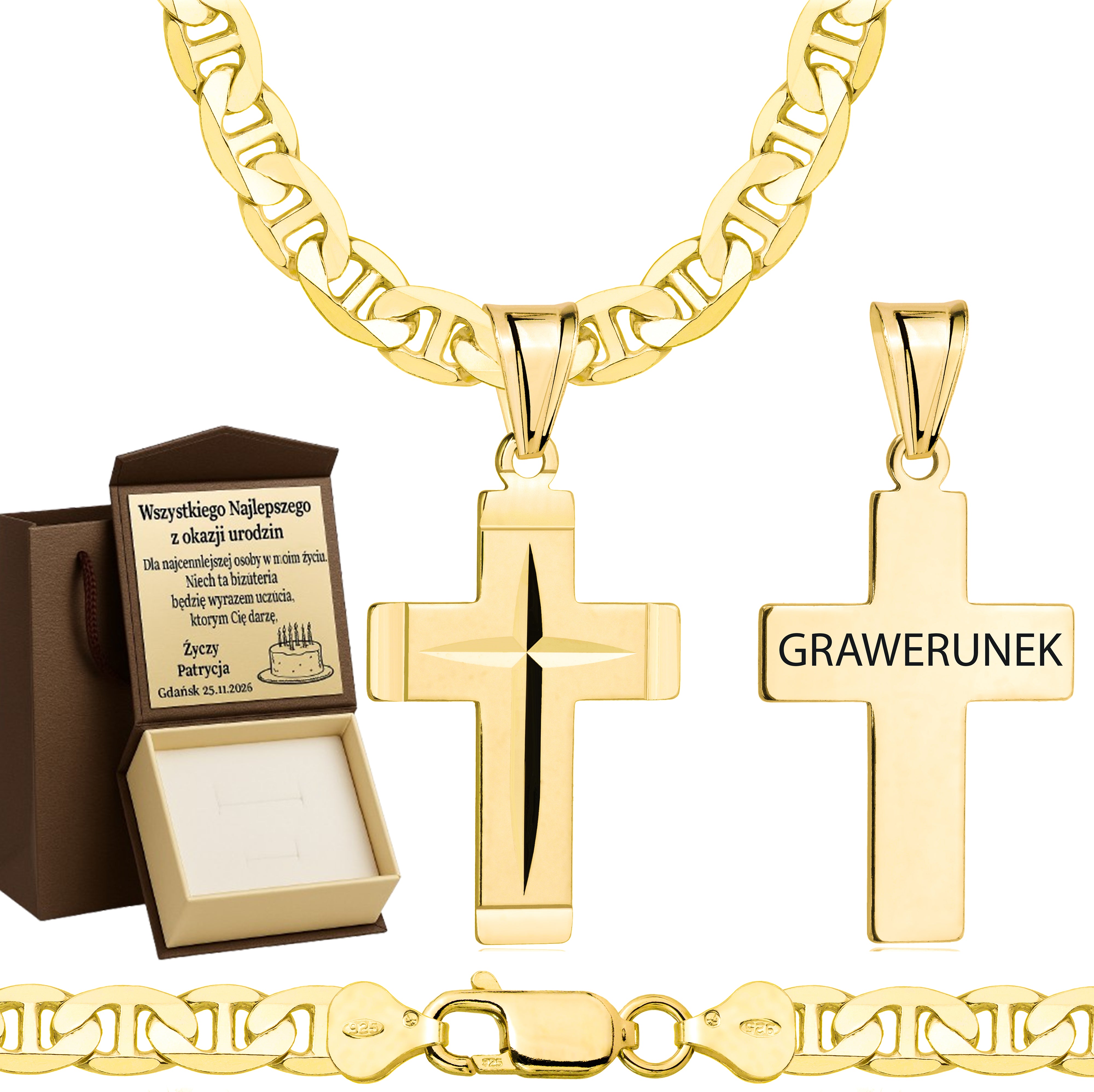 ŁAŃCUSZEK POZŁACANY SREBRNY Z KRZYŻYKIEM GUCCI 6,5MM PR. 925 585