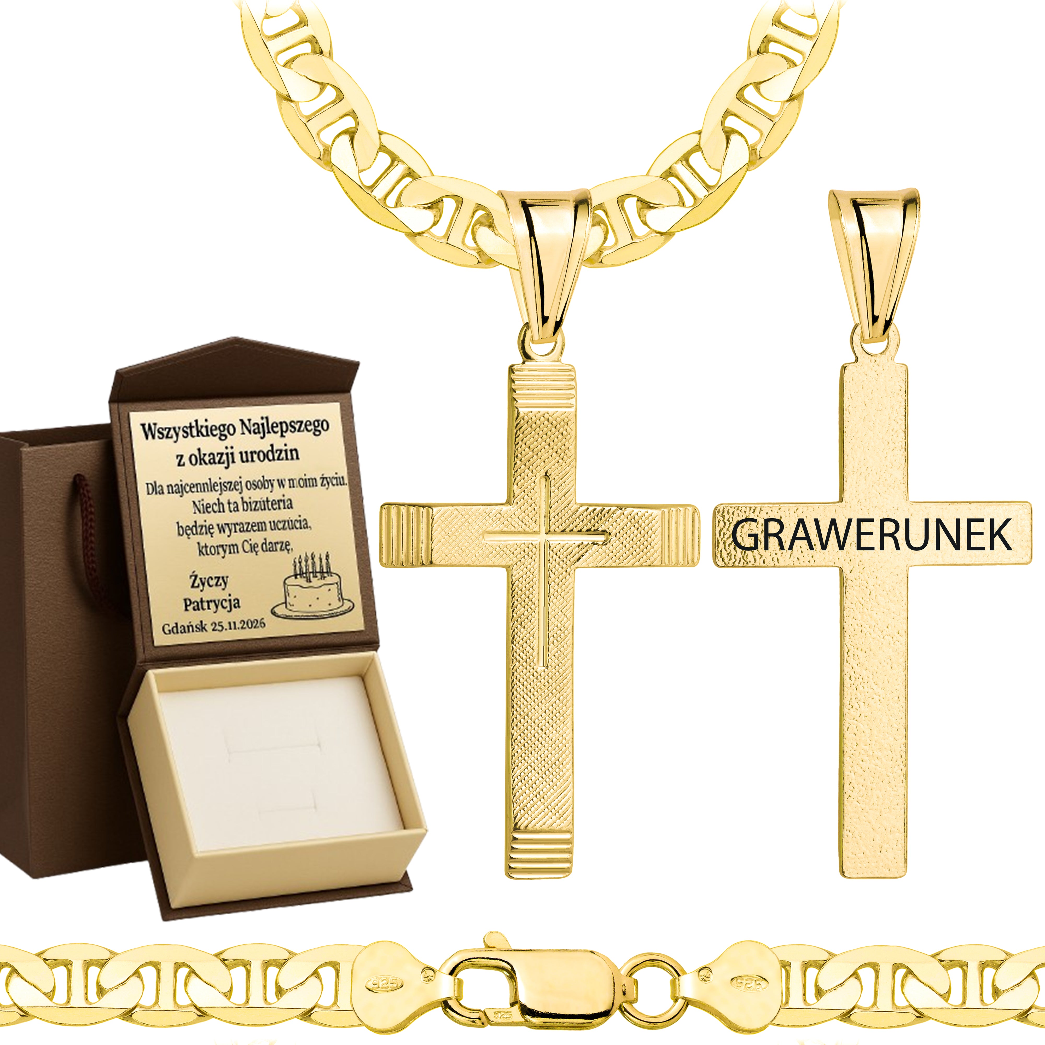 ŁAŃCUSZEK POZŁACANY SREBRNY Z KRZYŻYKIEM GUCCI 6,5MM PR. 925 585