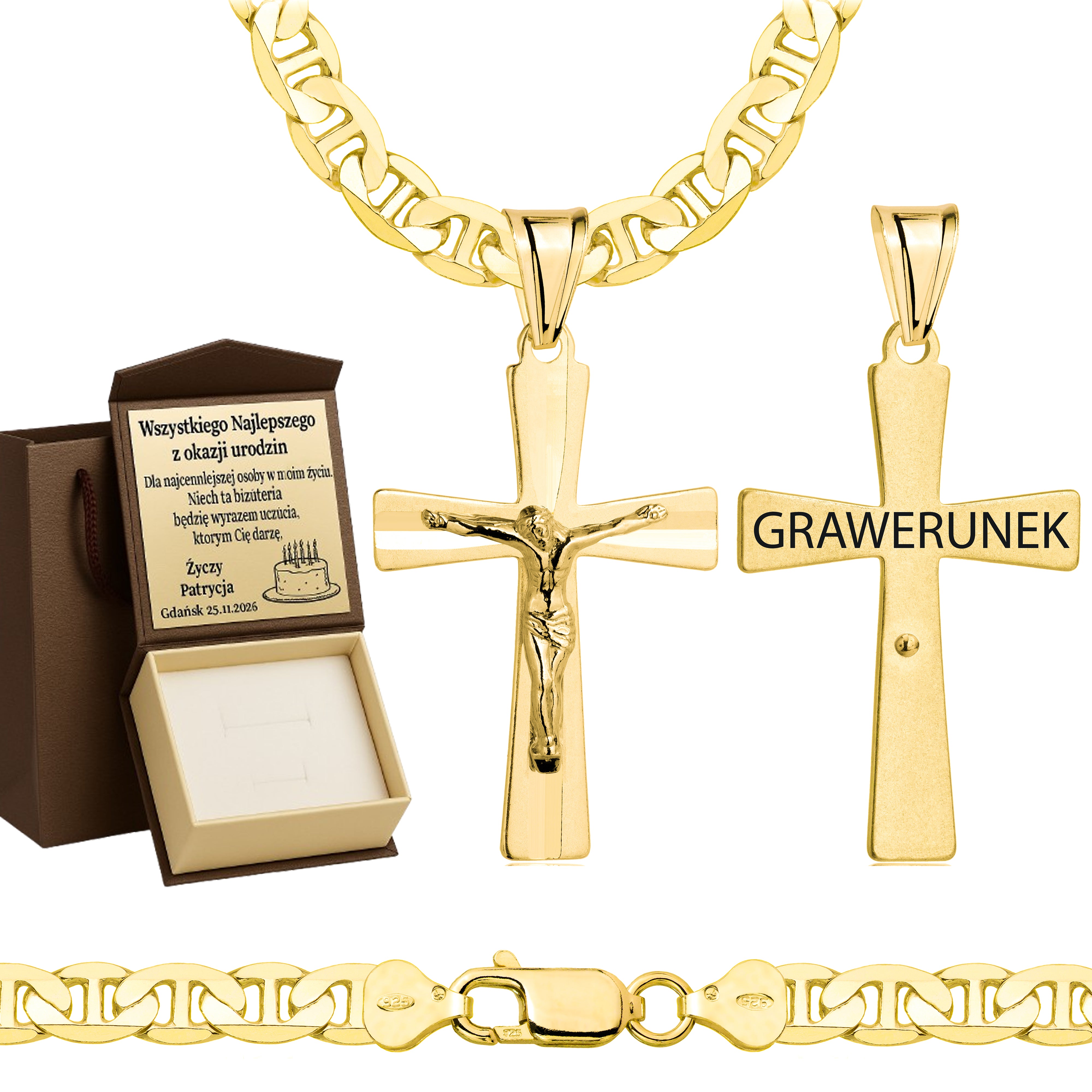 ŁAŃCUSZEK POZŁACANY SREBRNY Z KRZYŻYKIEM GUCCI 6,5MM PR. 925 585