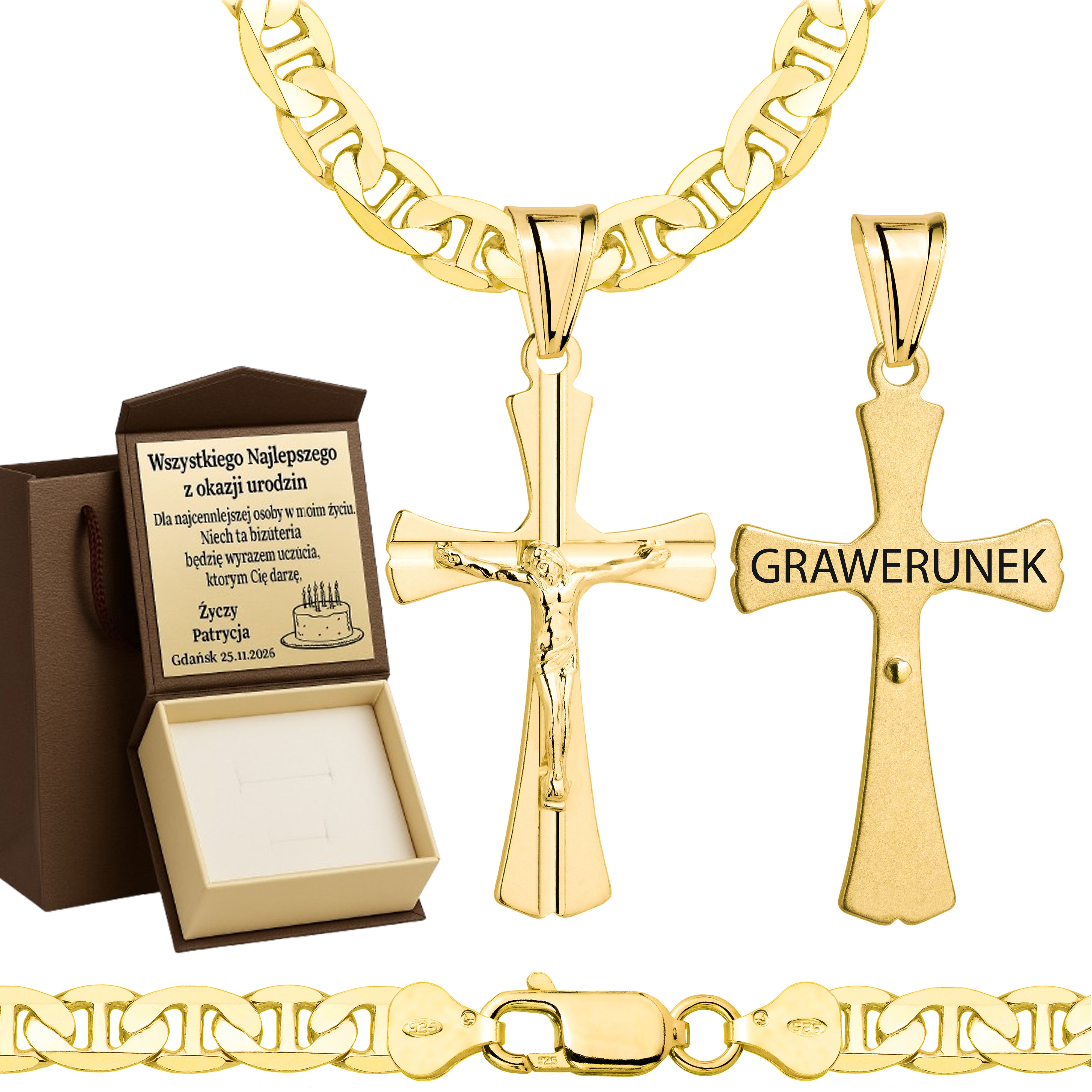 ŁAŃCUSZEK POZŁACANY SREBRNY Z KRZYŻYKIEM GUCCI 6,5MM PR. 925 585