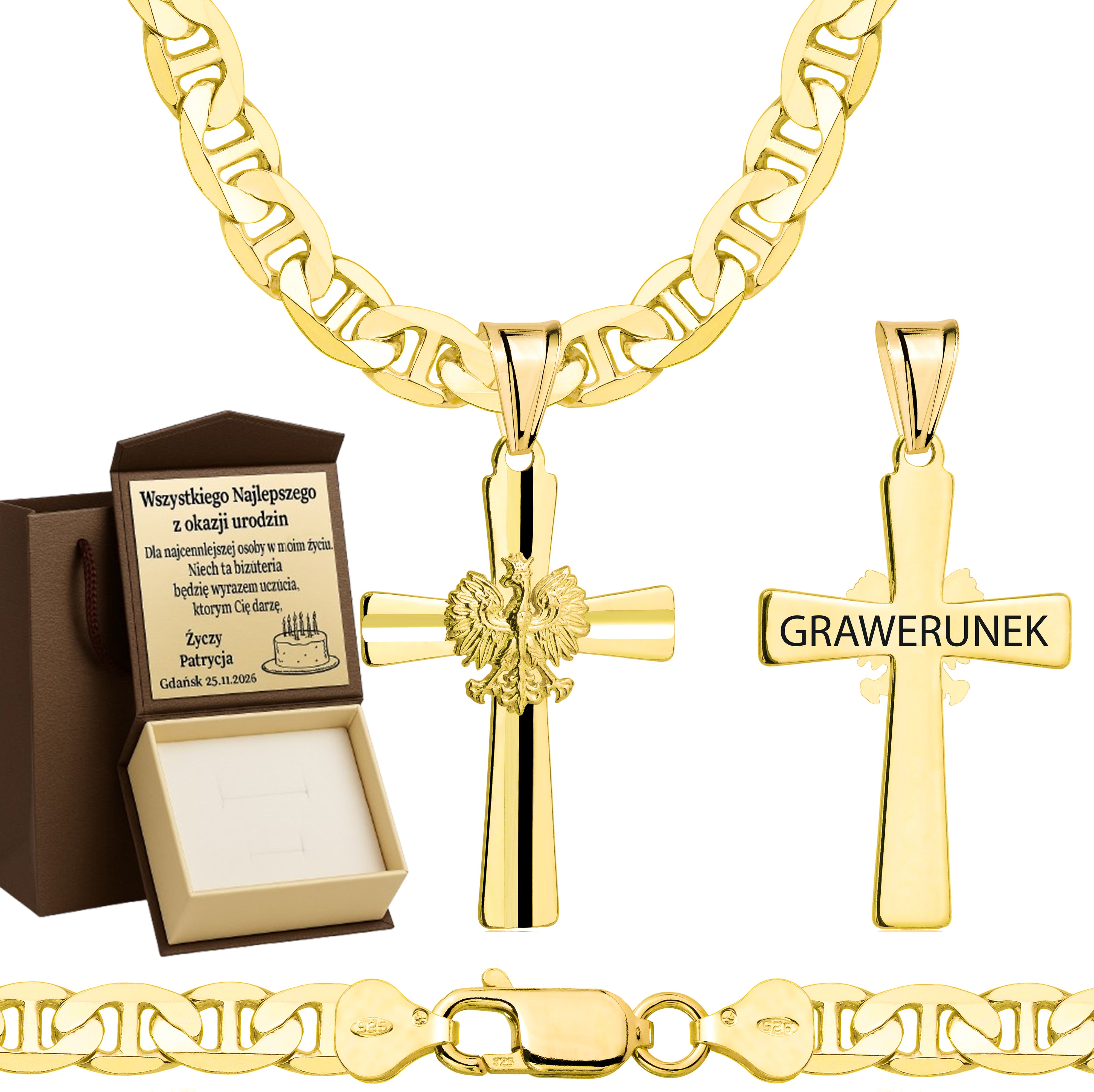 ŁAŃCUSZEK POZŁACANY SREBRNY Z KRZYŻYKIEM GUCCI 6,5MM PR. 925 585