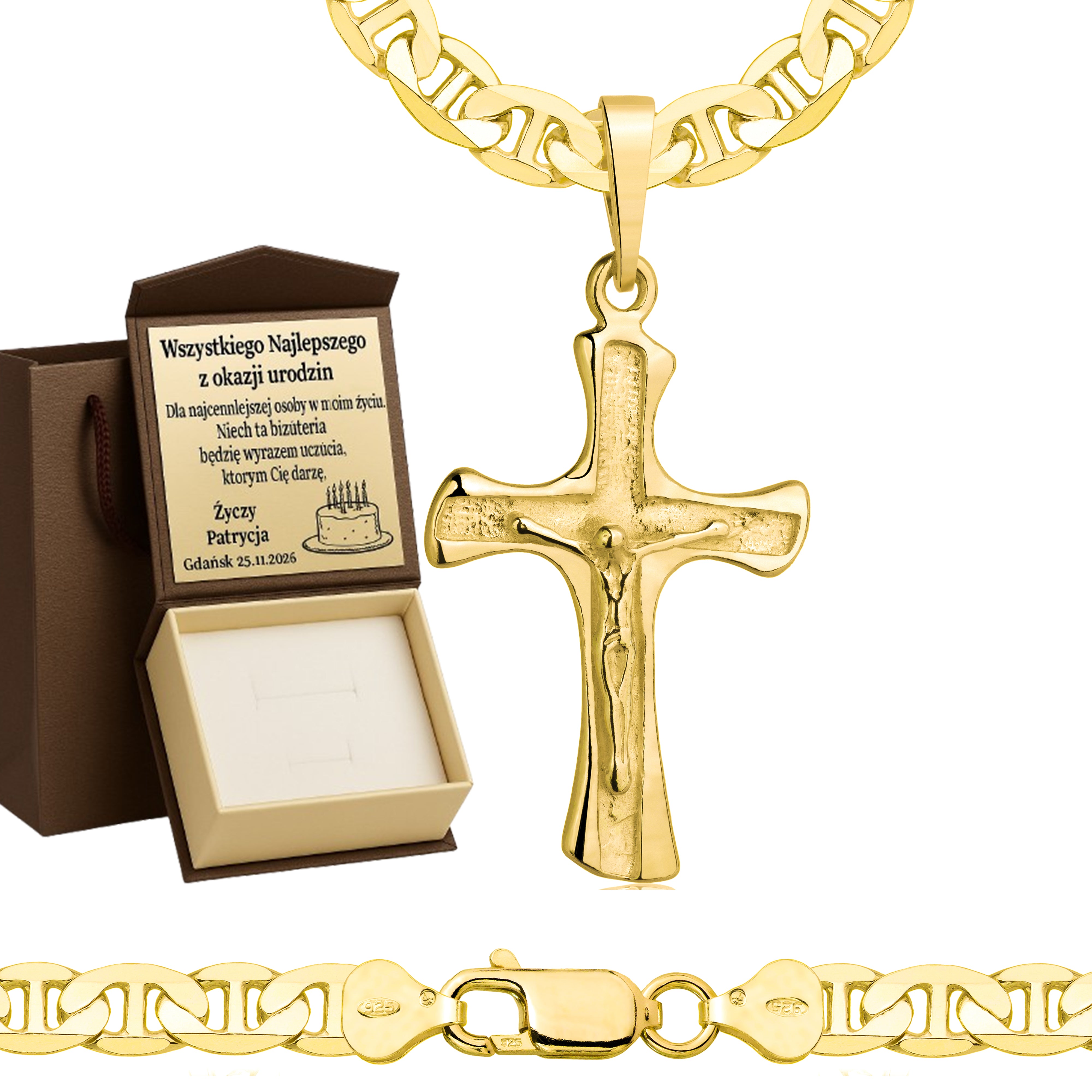 ŁAŃCUSZEK POZŁACANY SREBRNY Z KRZYŻYKIEM GUCCI 6,5MM PR. 925 585