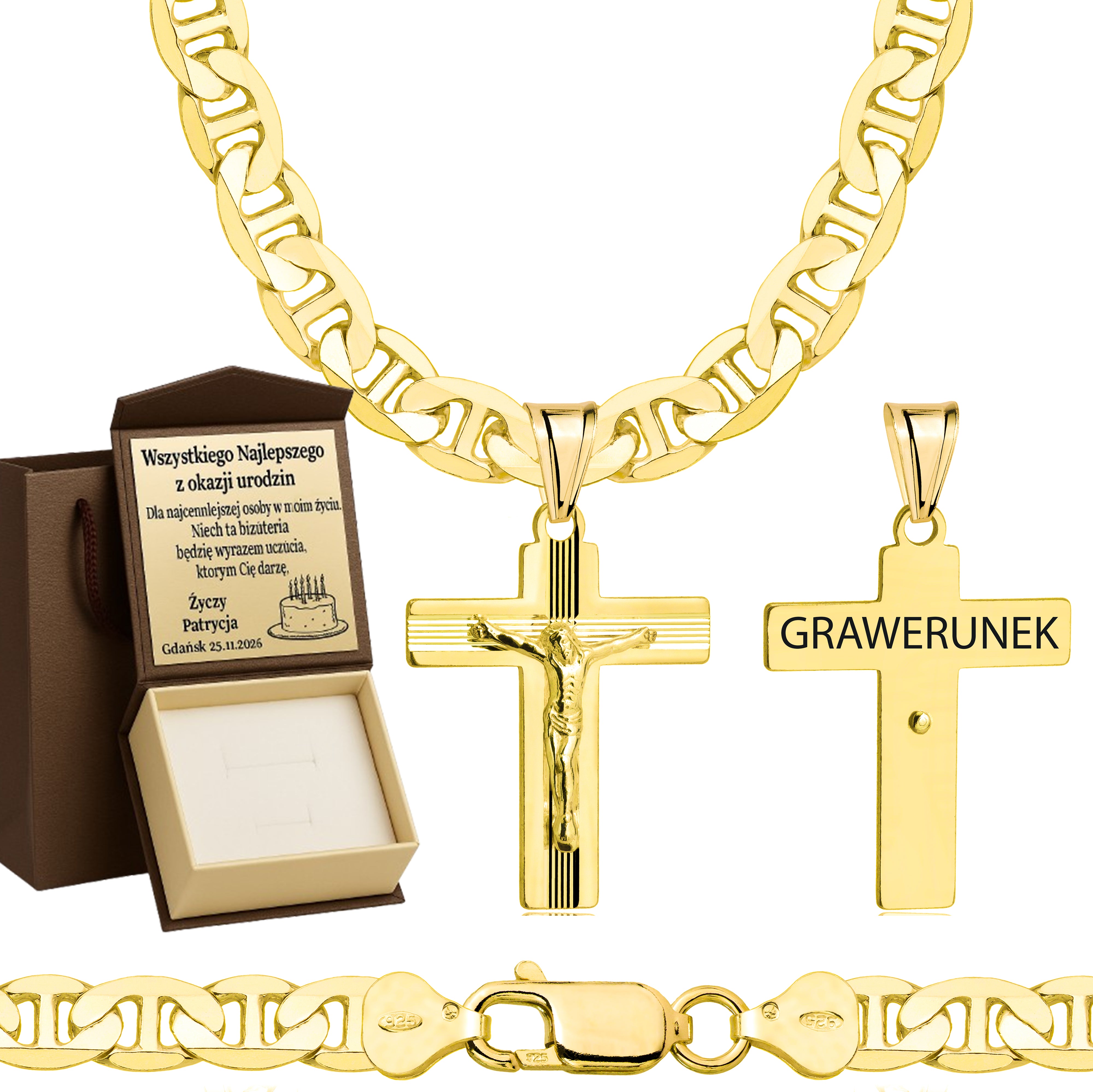 ŁAŃCUSZEK POZŁACANY SREBRNY Z KRZYŻYKIEM GUCCI 6,5MM PR. 925 585