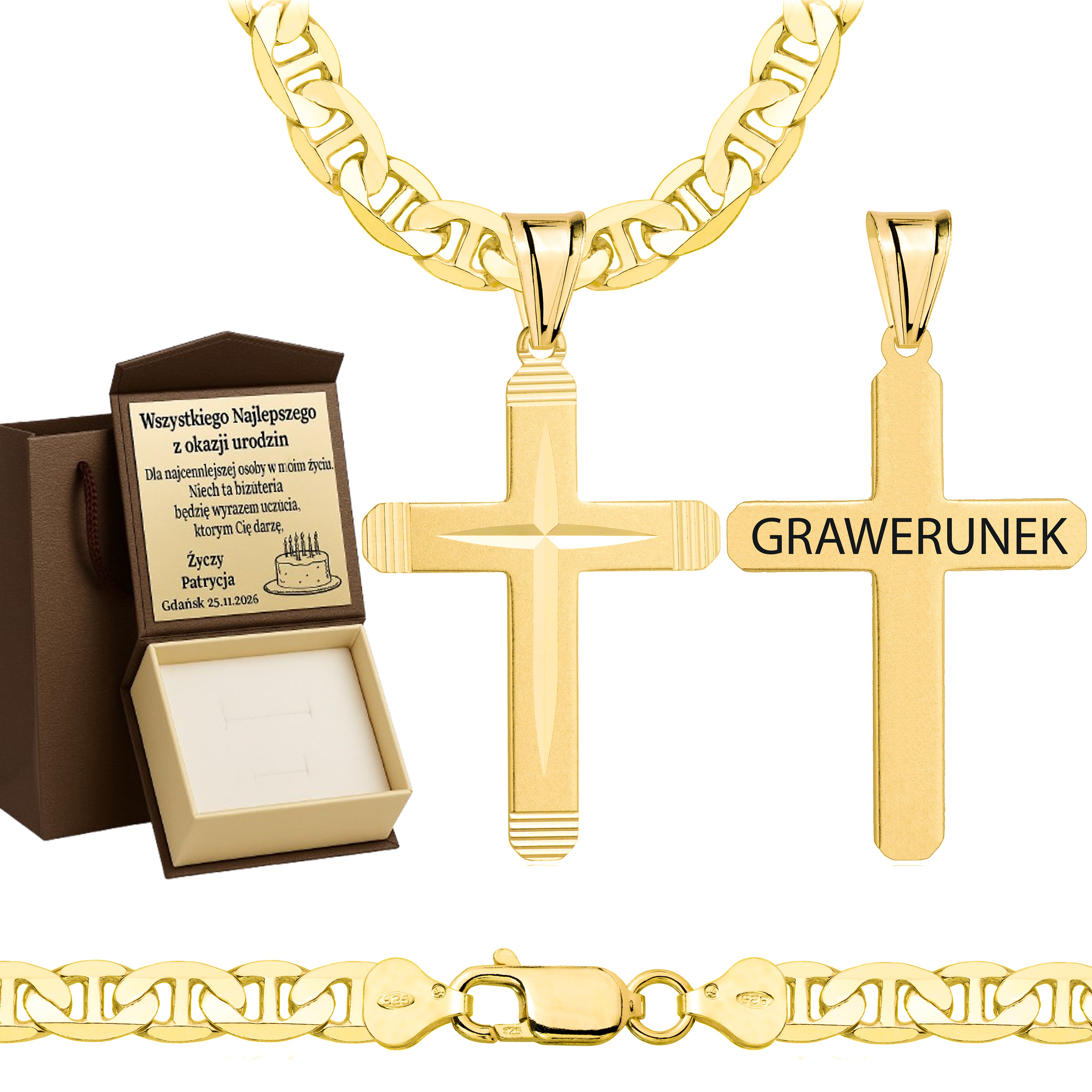 ŁAŃCUSZEK POZŁACANY SREBRNY Z KRZYŻYKIEM GUCCI 6,5MM PR. 925 585