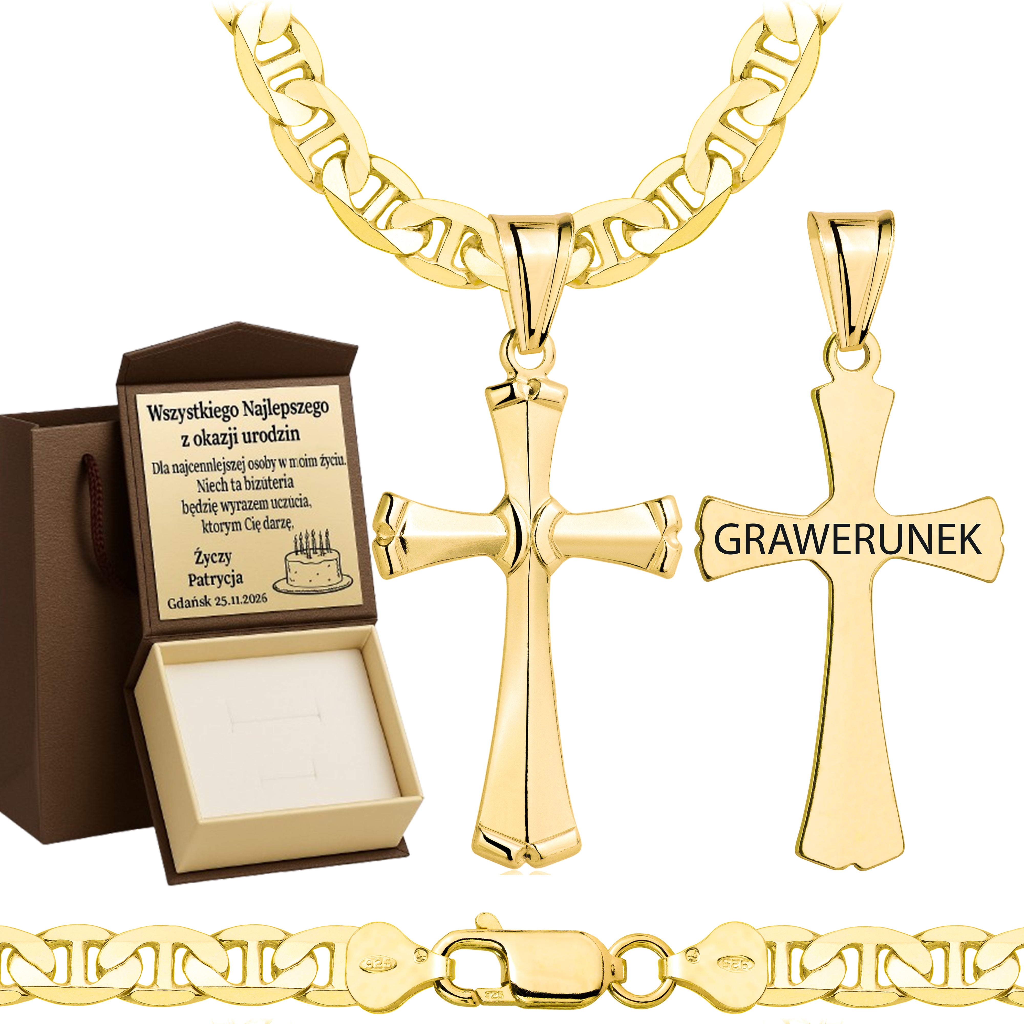 ŁAŃCUSZEK POZŁACANY SREBRNY Z KRZYŻYKIEM GUCCI 6,5MM PR. 925 585