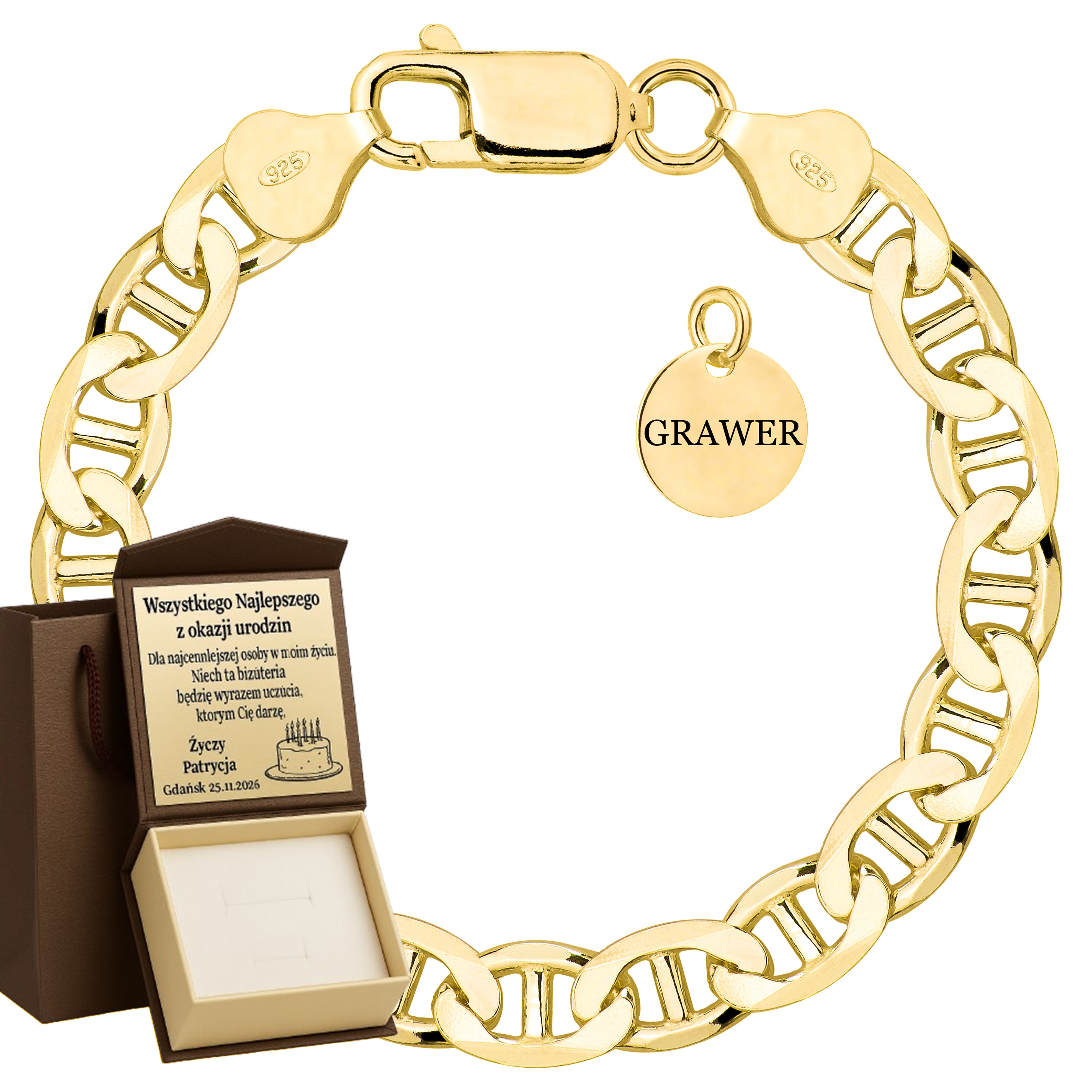 BRANSOLETKA POZŁACANA SREBRNA GUCCI 10,5MM PR. 925 585