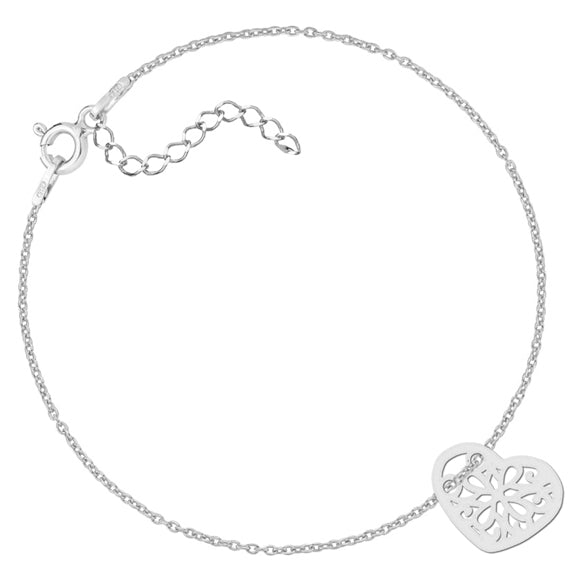 Srebrna bransoletka celebrytka z sercem ażurowym