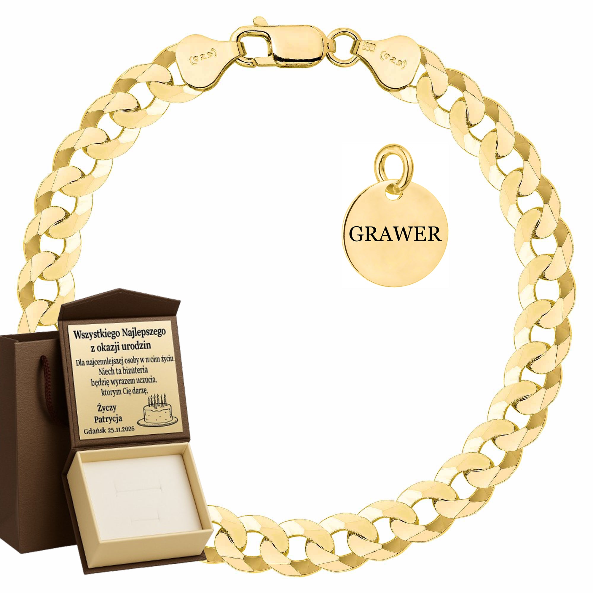 BRANSOLETKA POZŁACANA SREBRNA PANCERKA 7,5MM PR. 925 585