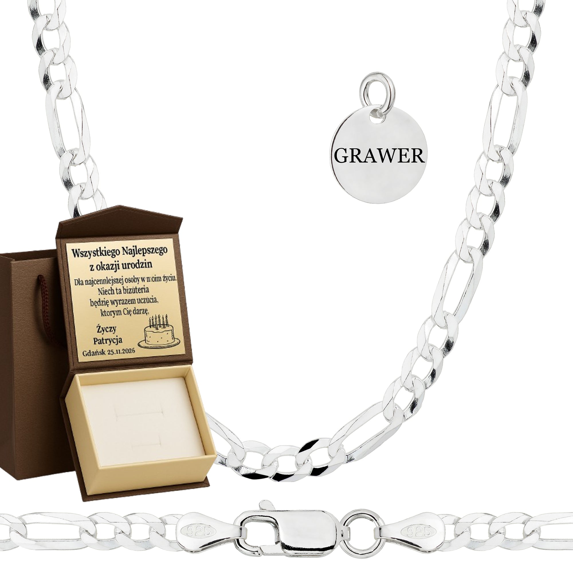 ŁAŃCUSZEK SREBRNY FIGARO 3,5MM PR. 925