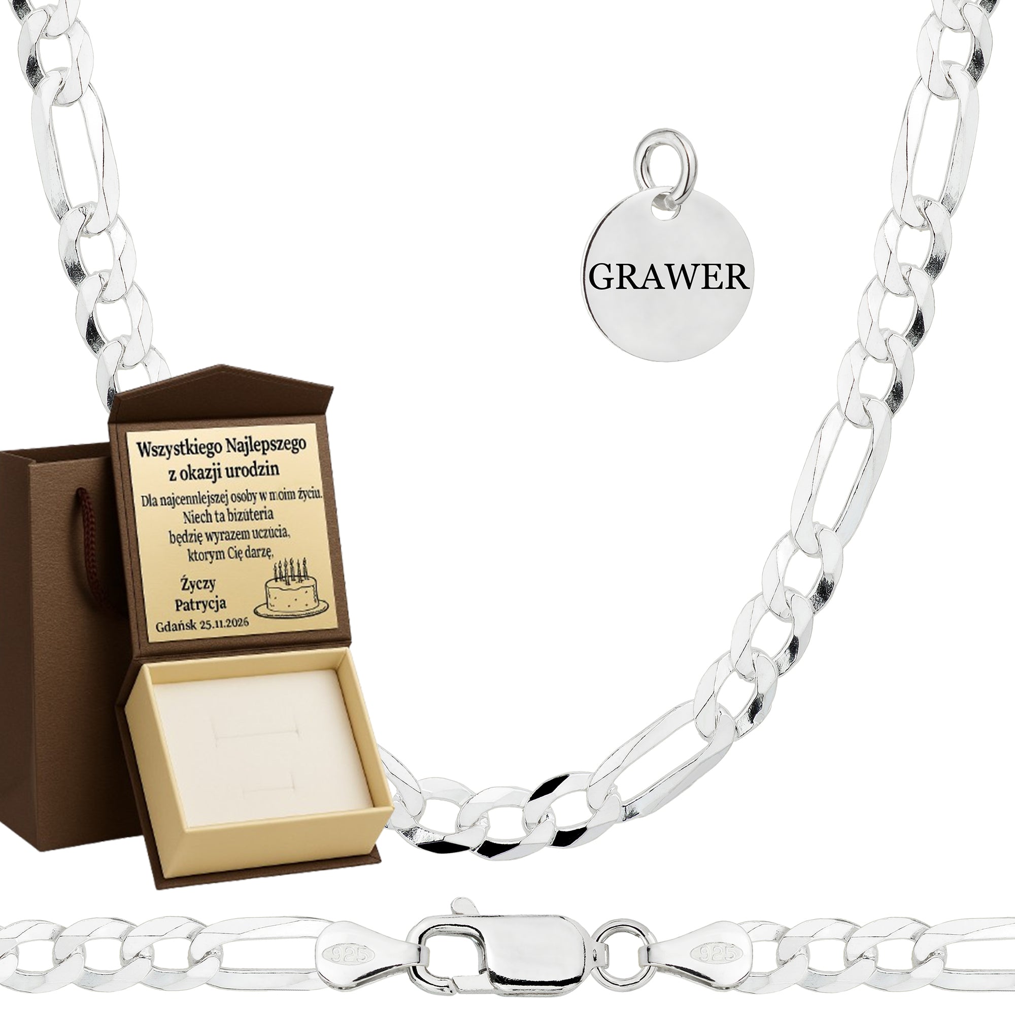 ŁAŃCUSZEK SREBRNY FIGARO 4,5MM PR. 925