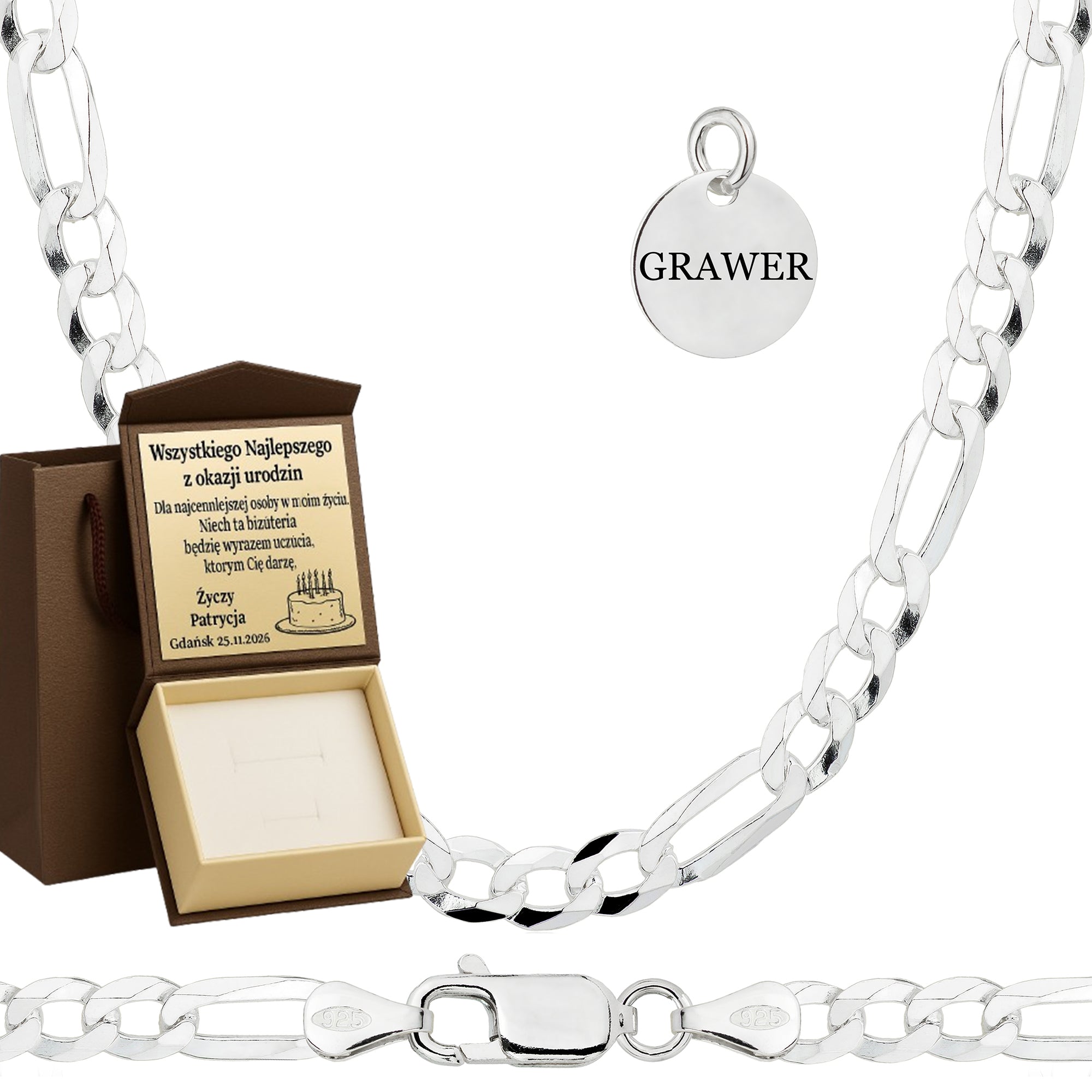 ŁAŃCUSZEK SREBRNY FIGARO 7MM PR. 925