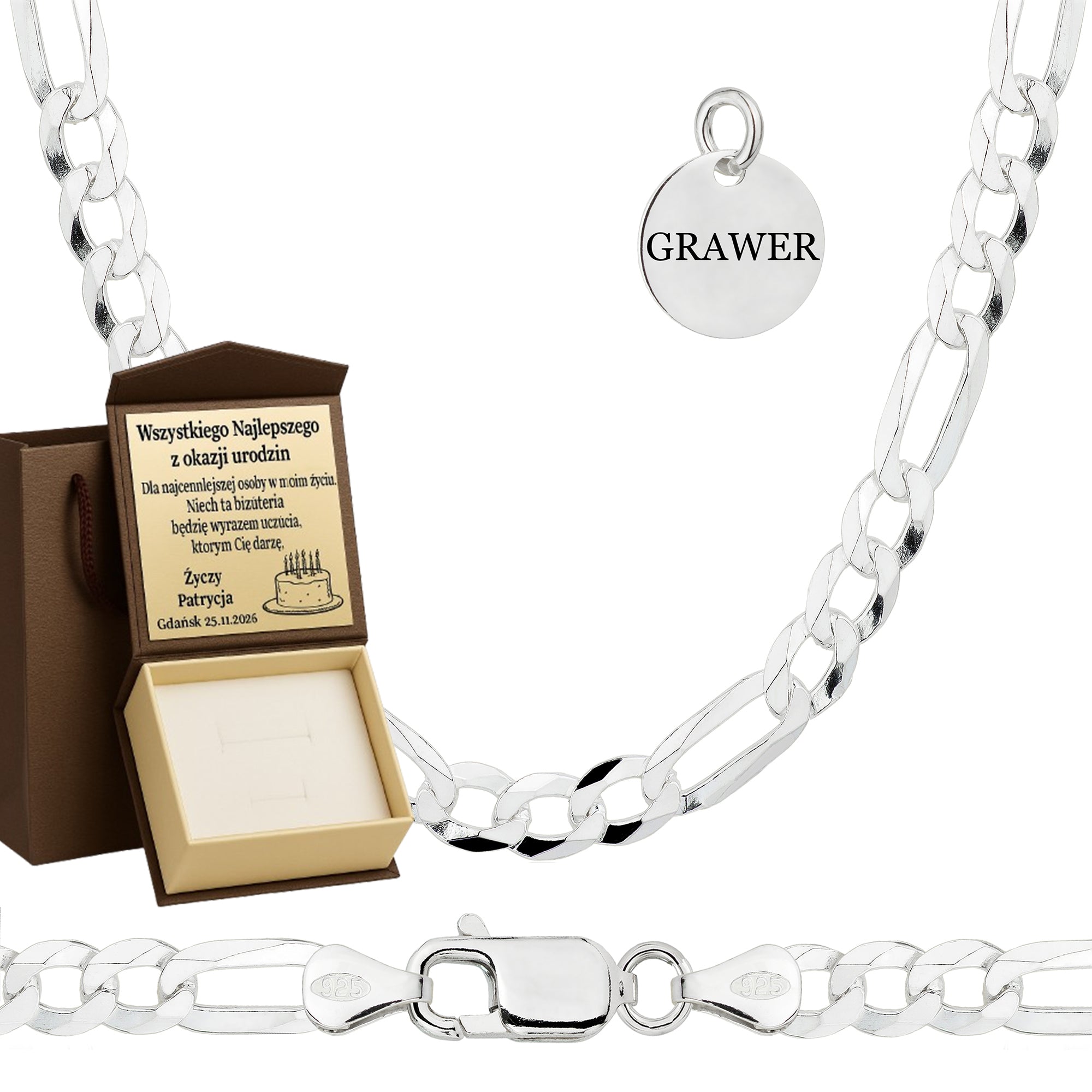 ŁAŃCUSZEK SREBRNY FIGARO 8MM PR. 925