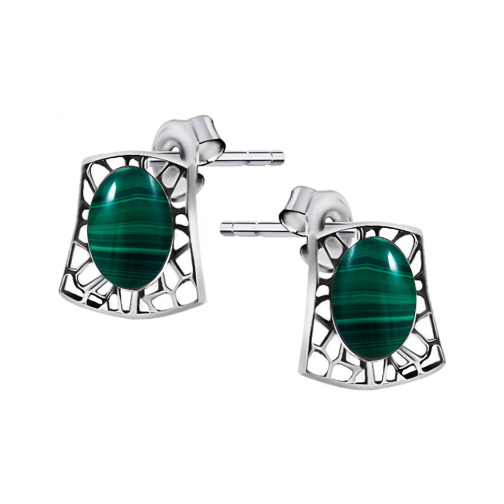 Ażurowe kolczyki w stylu retro z malachitem Klasyczna Pola